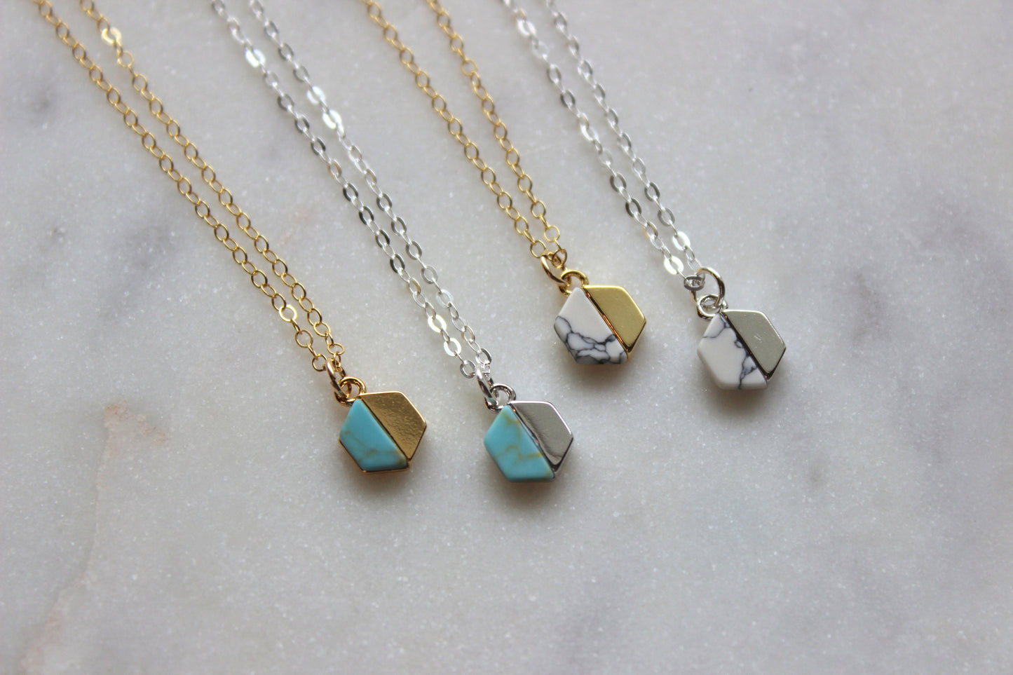 Gold Hexagon Necklace, Silver Hexagon Necklace, Turquoise Necklace, Gold Dainty Necklace, Hexagon Jewelry, Dainty Jewelry, Howlite Necklace