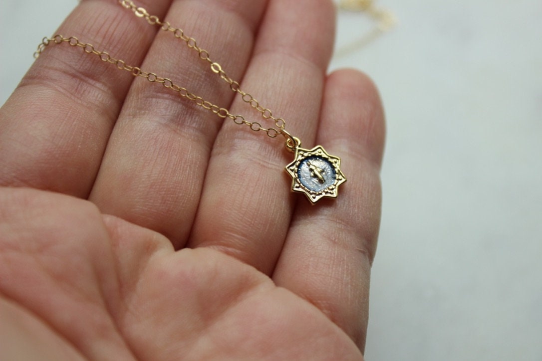 Gold Mary Necklace, Mary Pendant Necklace, Mother of God Necklace, Virgin Mary Necklace, Gold Miraculous Medal, Blessed Mother Jewelry