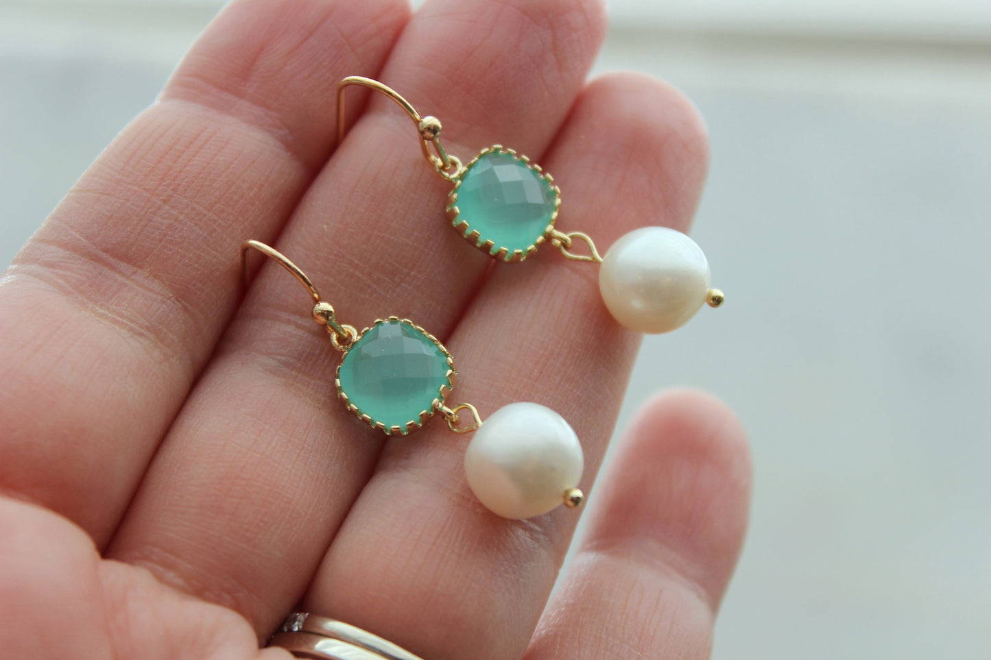 Pearl Earrings, Mint Earrings, Wedding Jewelry, Wedding Earrings, Bridal Party Gifts, Blue Bridesmaid Earrings, Mint Bridesmaid Jewelry