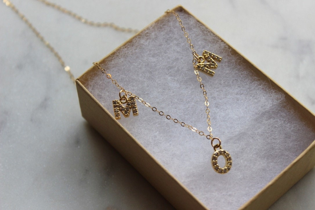 Gold Mom Necklace, Crystal Mom Necklace, Gold Name Necklace, Personalized Jewelry Custom Name Necklace, Gold Letter Necklace, Mama Necklace