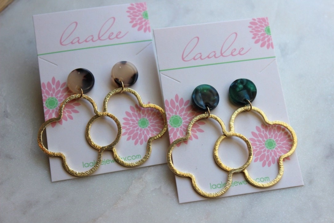 Gold Clover Earrings, Gold Cross Earrings, Gold Stud Earrings, Resin Acrylic Stud Earrings, Clover Stud Earrings, Gold Clover Jewelry