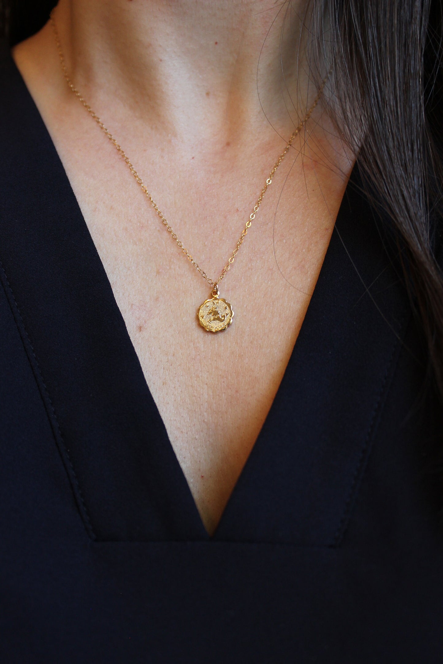 Capricorn, Capricorn Necklace, Gold Capricorn Jewelry, Capricorn Coin Necklace, Zodiac Necklace, Capricorn Celestial Jewelry, Capricorn Gift