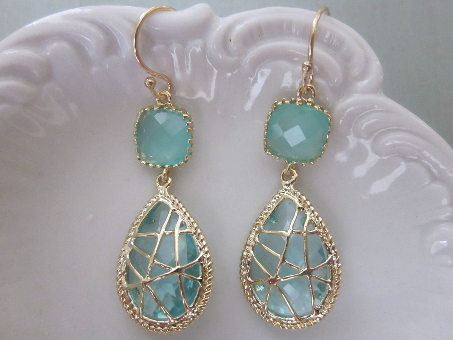 Aquamarine Blue Earrings Twisted Design - Bridesmaid Earrings Wedding Earrings Valentines Day Gift