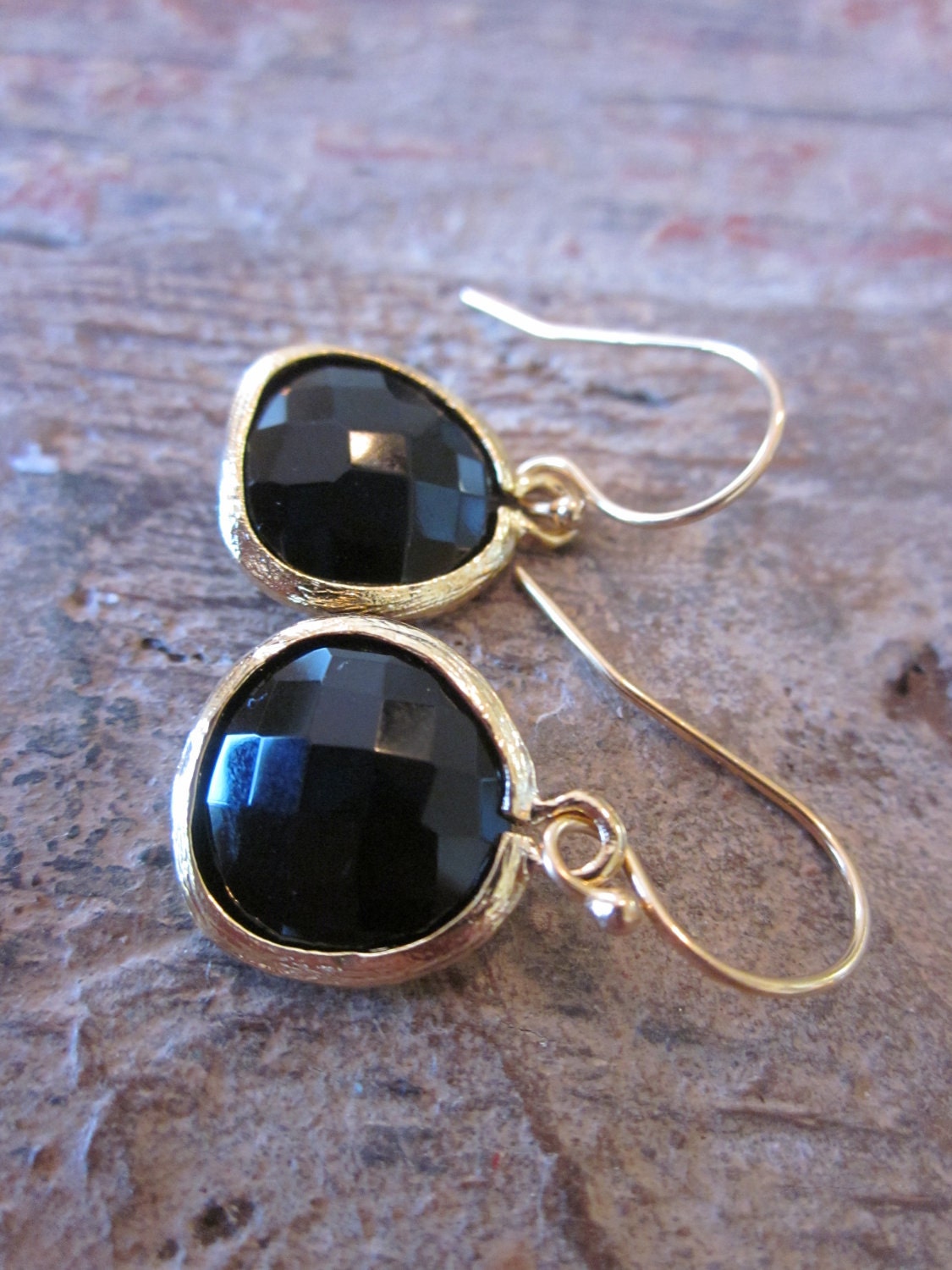 Black Onyx Earrings Gold Plated - Bridesmaid Earrings Wedding Earrings Valentines Day Gift