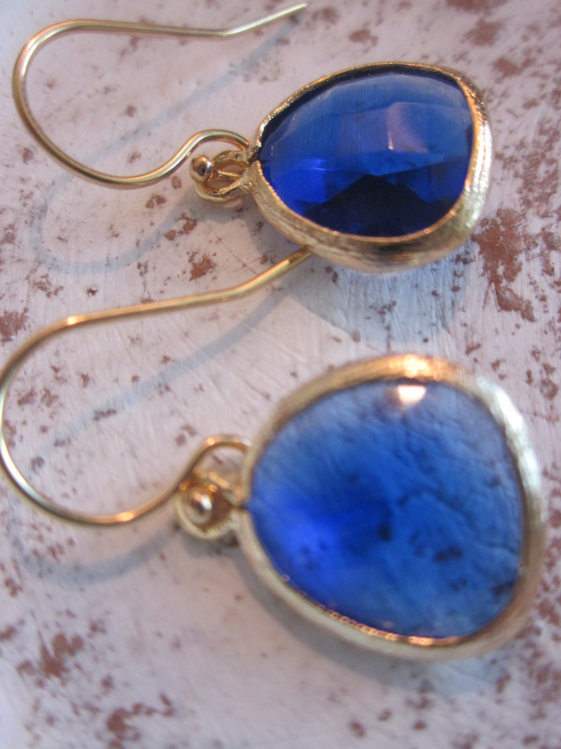 Cobalt Blue Earrings Gold - Bridesmaid Earrings - Wedding Earrings - Valentines Day Gift