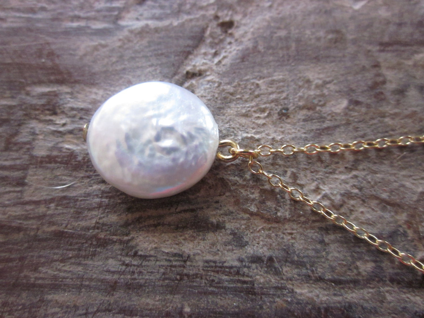 Gold White Freshwater Coin Pearl Earrings - Bridesmaid Earrings - Bridal Earrings - Wedding