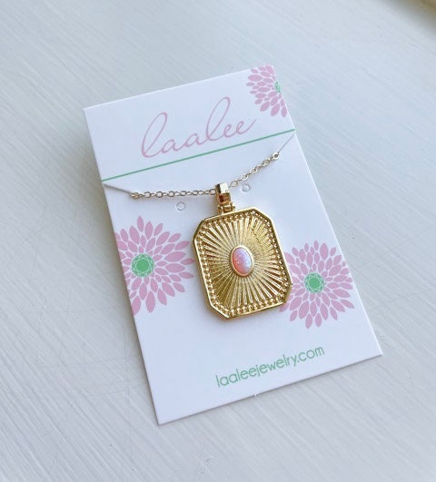 Gold Pink Opal Necklace, Valentines Day Gift, Statement Necklace, Layering Necklace, Bold Necklace, Opal Jewelry, Gift for Her, Mothers Day
