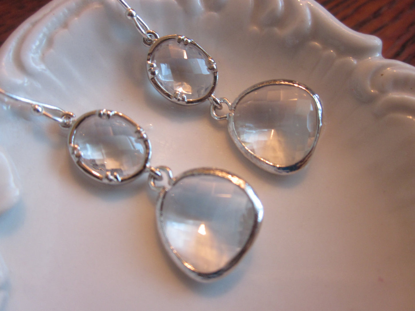 Crystal Earrings Silver Clear - Sterling Silver Earwires - Bridesmaid Earrings - Bridal Earrings - Wedding Earrings - Valentines Day Gift