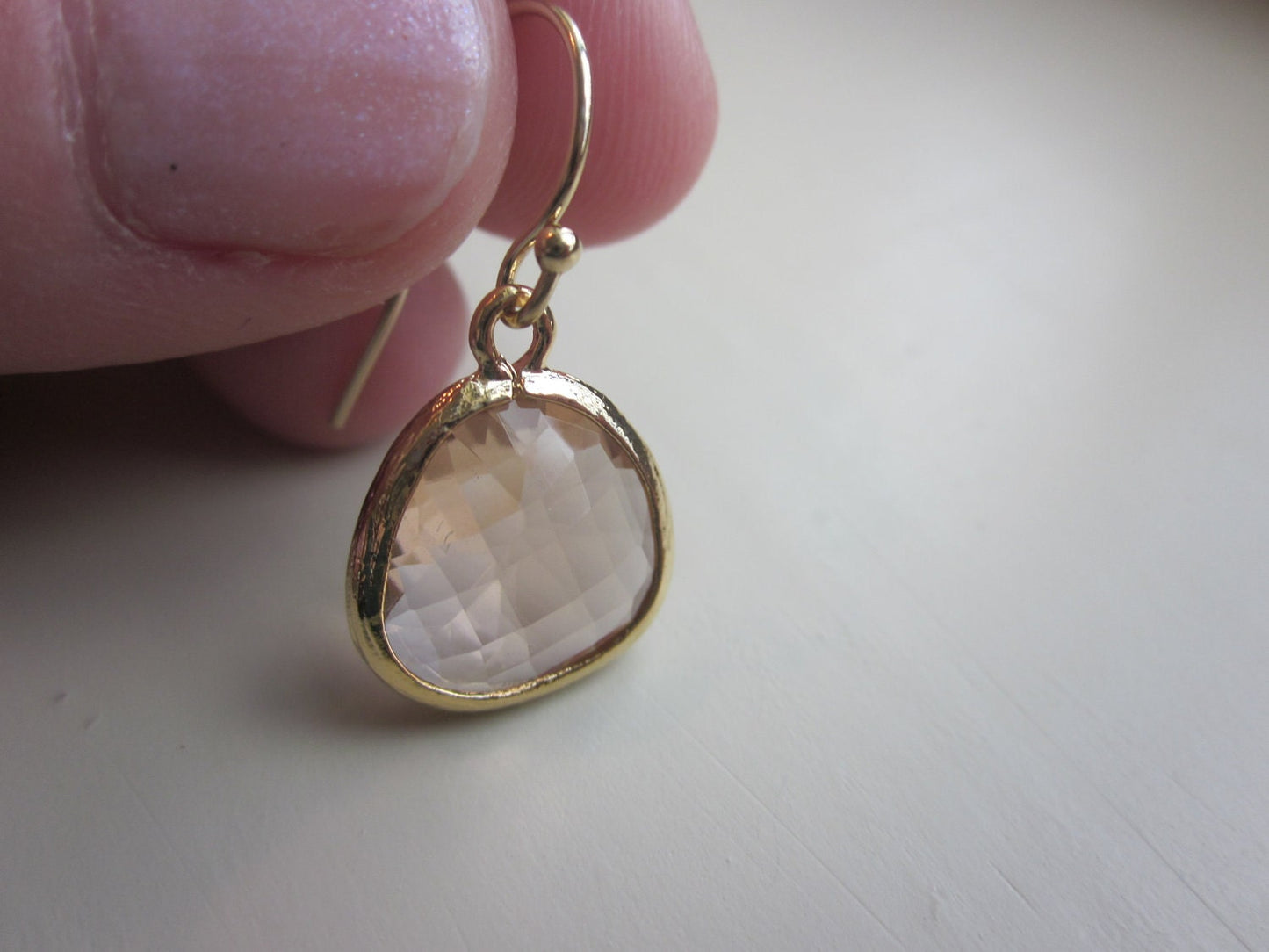 Peach Champagne Earrings Light Pink Gold Plated - Bridesmaid Earrings - Wedding Earrings - Bridal Earrings