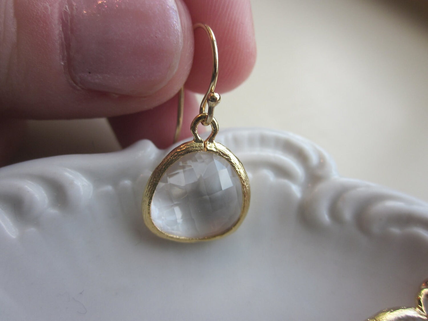 Gold Clear Crystal Earrings Gold Filled Earwires - Bridesmaid Earrings - Bridal Earrings - Wedding Earrings - Valentines Day Gift