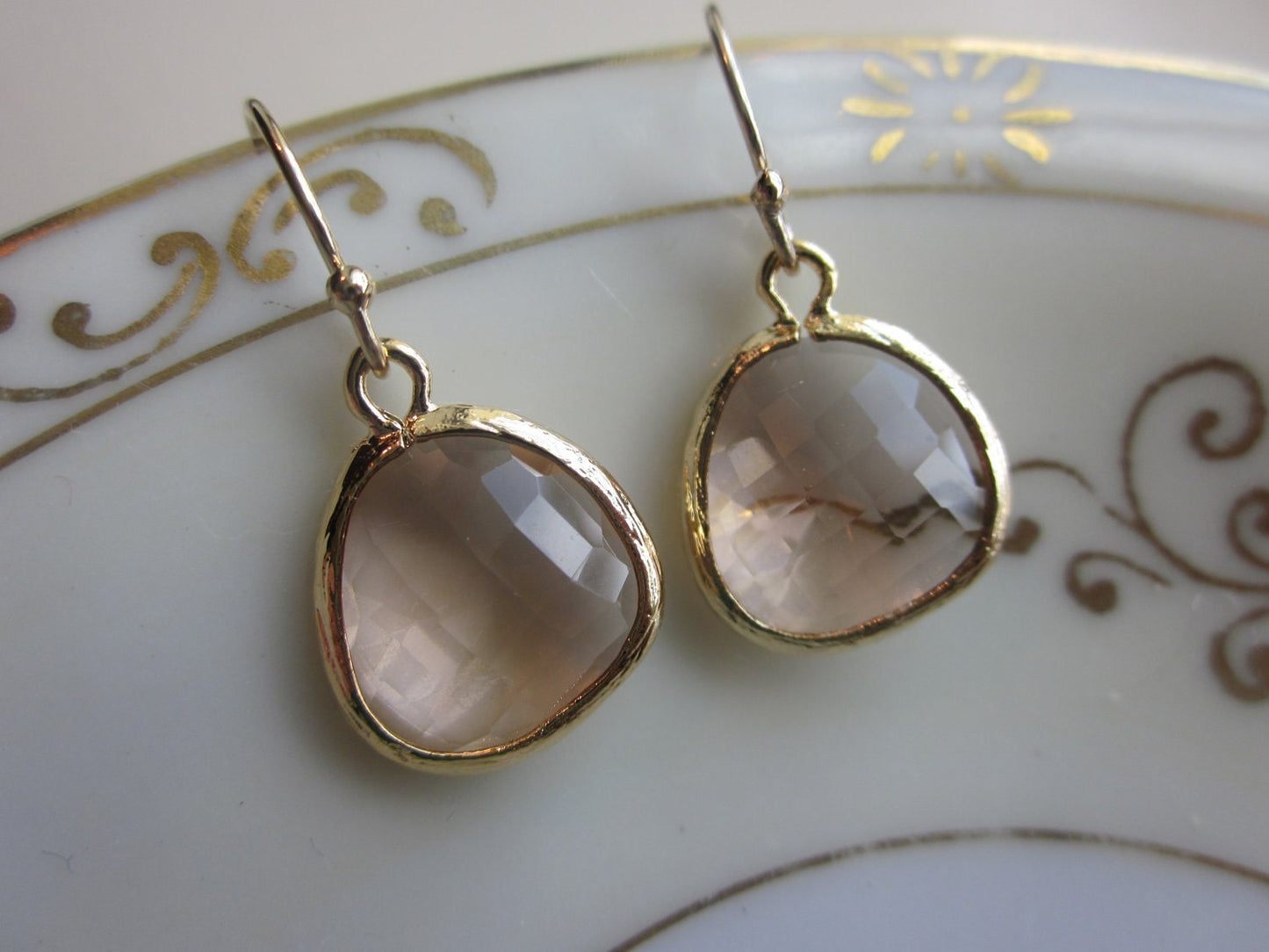 Peach Champagne Earrings Light Pink Gold Plated - Bridesmaid Earrings - Wedding Earrings - Bridal Earrings