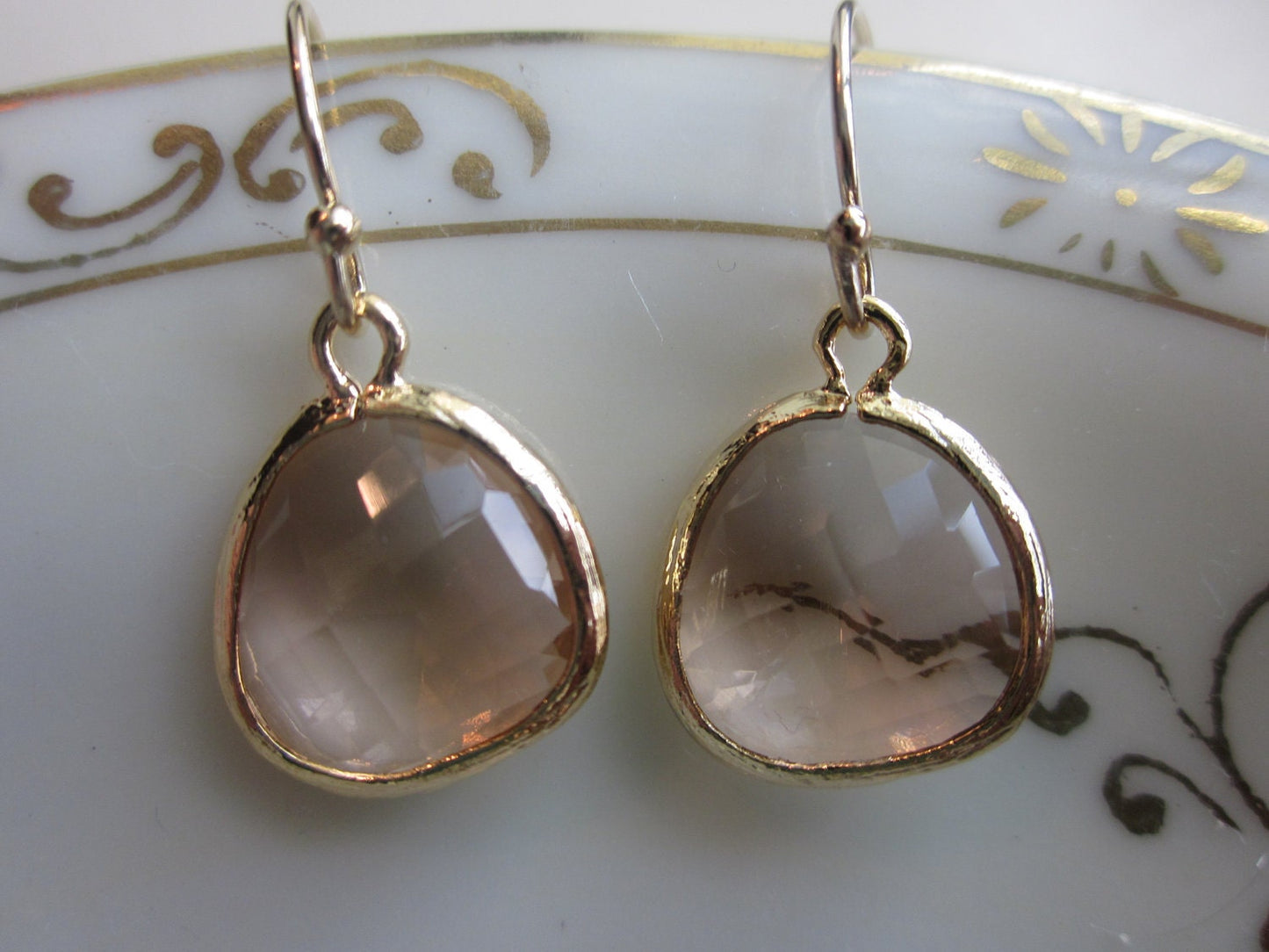 Peach Champagne Earrings Light Pink Gold Plated - Bridesmaid Earrings - Wedding Earrings - Bridal Earrings