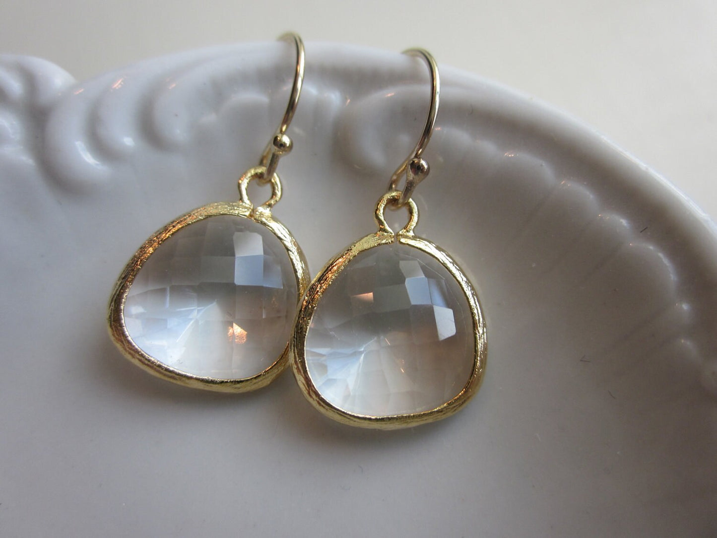 Gold Clear Crystal Earrings Gold Filled Earwires - Bridesmaid Earrings - Bridal Earrings - Wedding Earrings - Valentines Day Gift