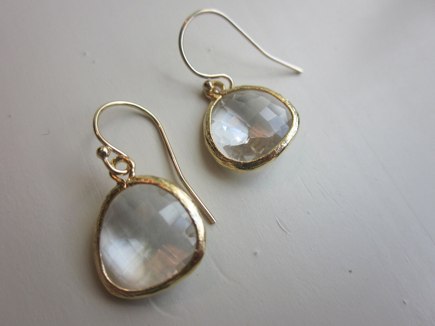 Gold Clear Crystal Earrings Gold Filled Earwires - Bridesmaid Earrings - Bridal Earrings - Wedding Earrings - Valentines Day Gift