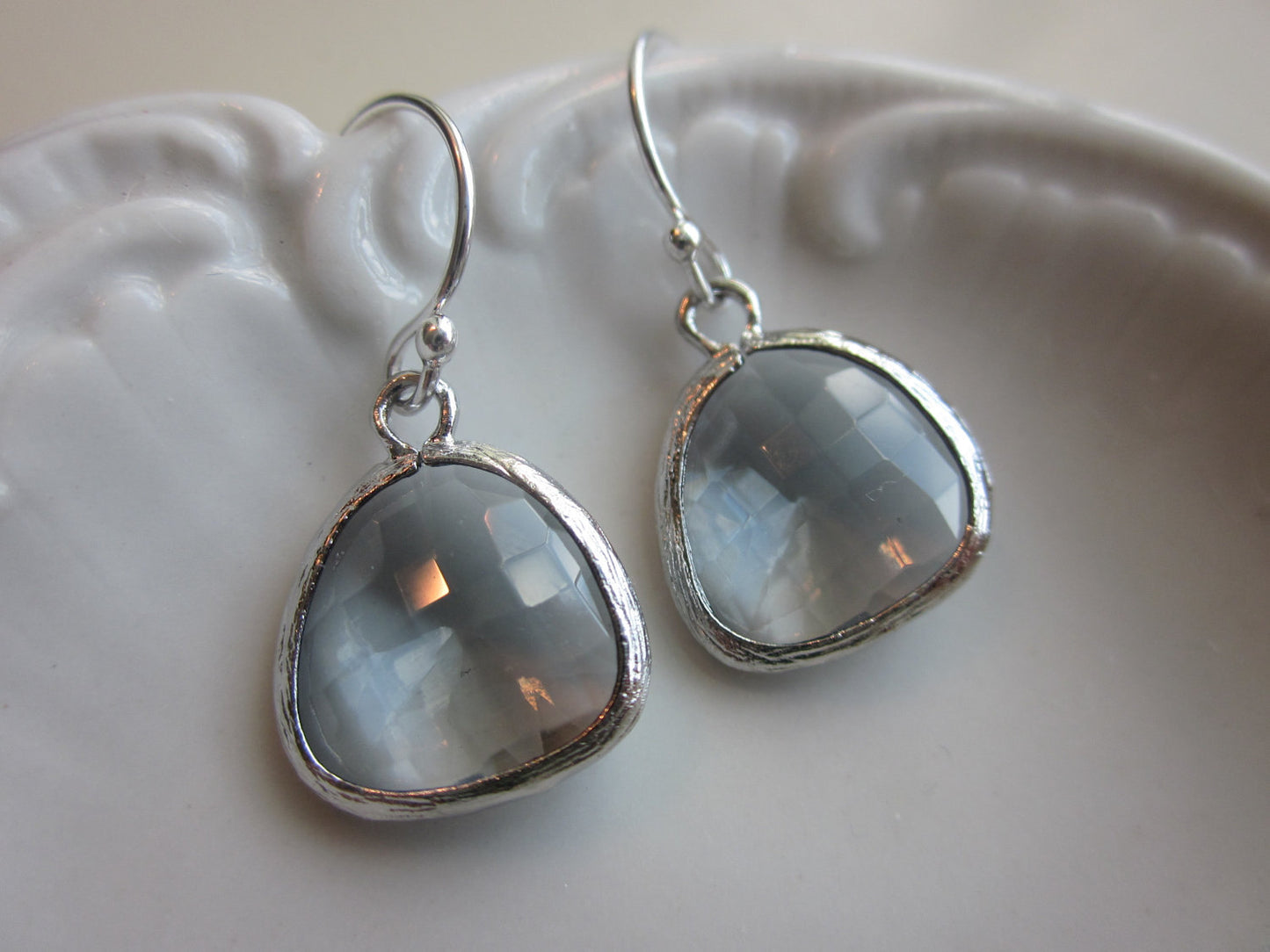 Charcoal Gray Earrings Silver Plated - Sterling Silver Earwires - Bridesmaid Earrings - Bridal Earrings - Wedding Earrings