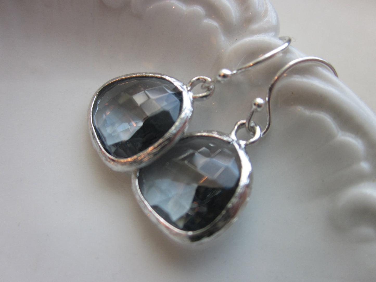 Charcoal Gray Earrings Silver Plated - Sterling Silver Earwires - Bridesmaid Earrings - Bridal Earrings - Wedding Earrings