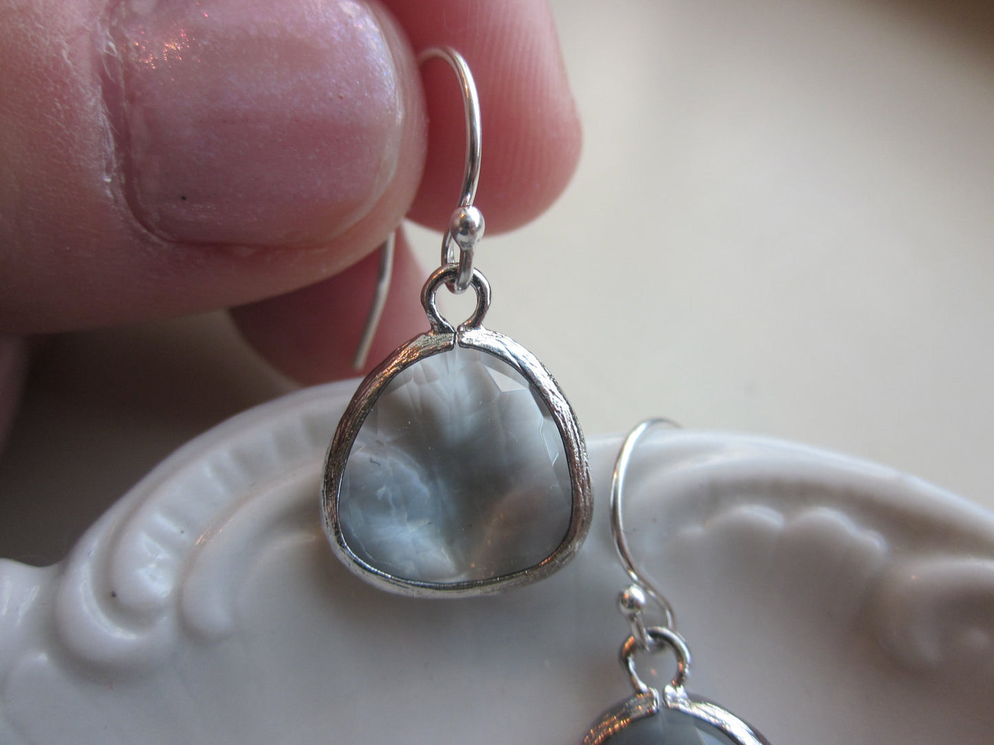 Charcoal Gray Earrings Silver Plated - Sterling Silver Earwires - Bridesmaid Earrings - Bridal Earrings - Wedding Earrings