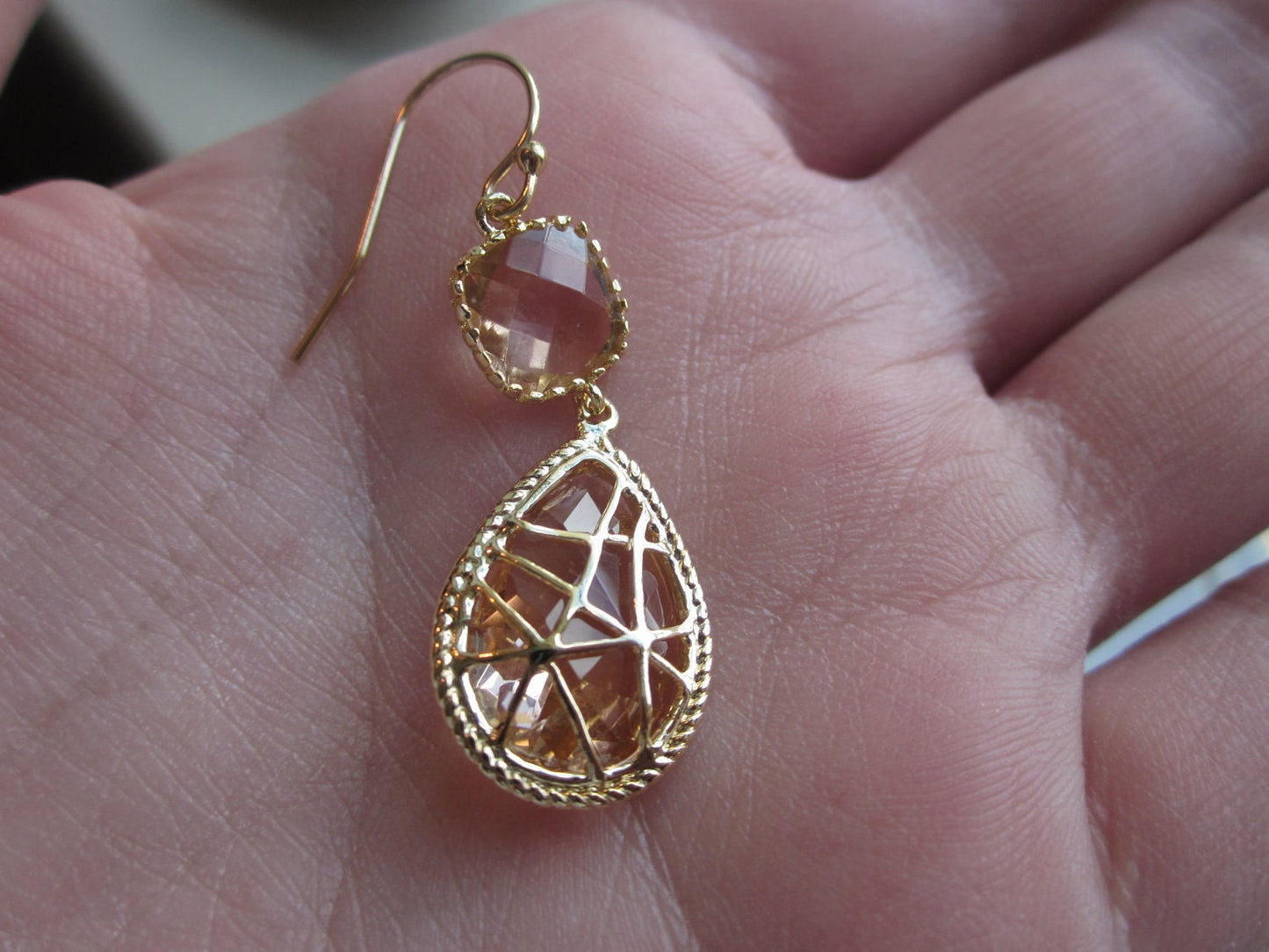 Champagne Peach Earrings Pink Gold Twisted Design - Bridesmaid Earrings Wedding Earrings Valentines Day Gift