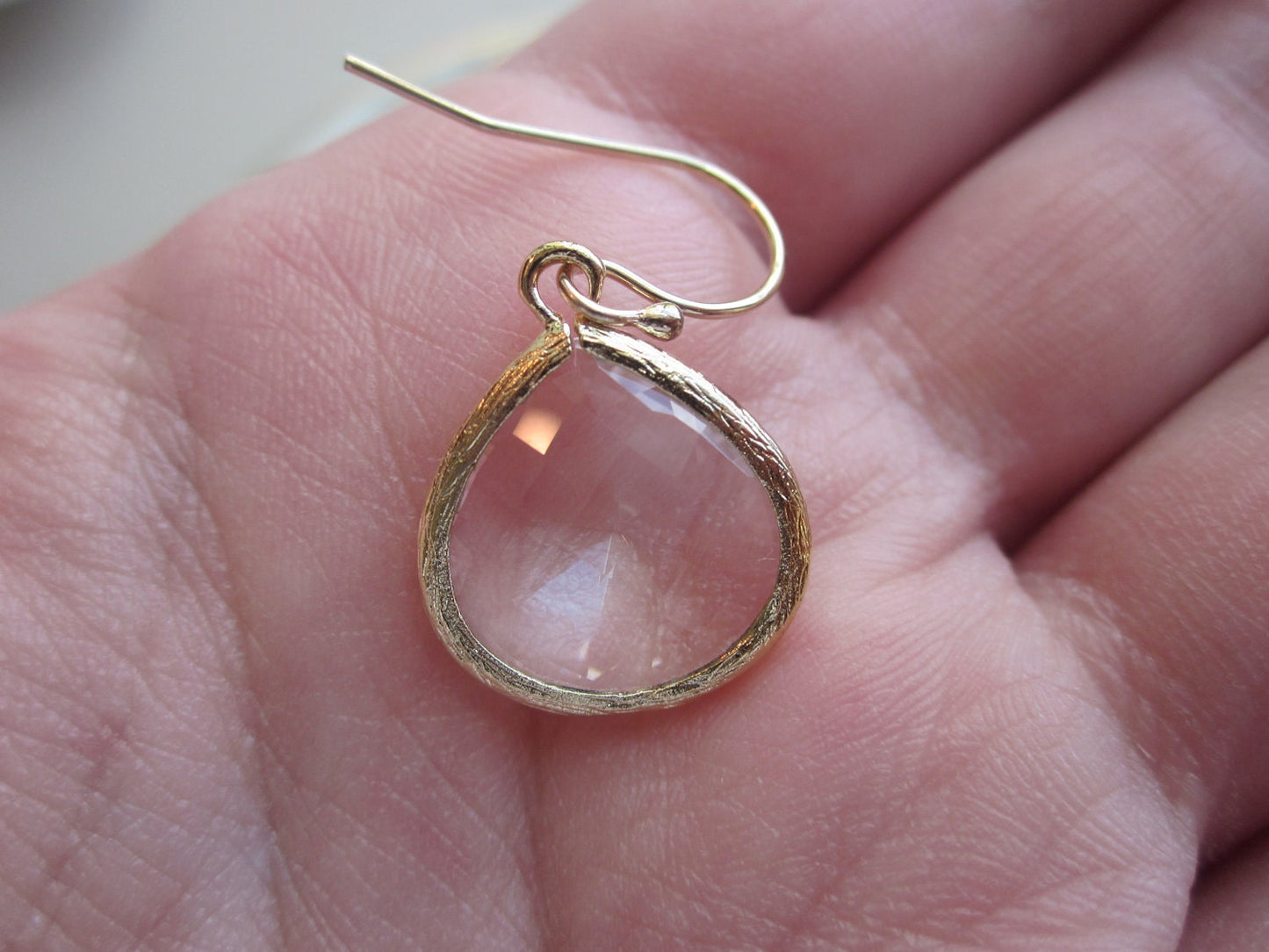 Large Crystal Earrings Gold Plated Pendant - Wedding Jewelry - Bridal Earrings - Bridesmaid Earrings - Valentines Day Gift