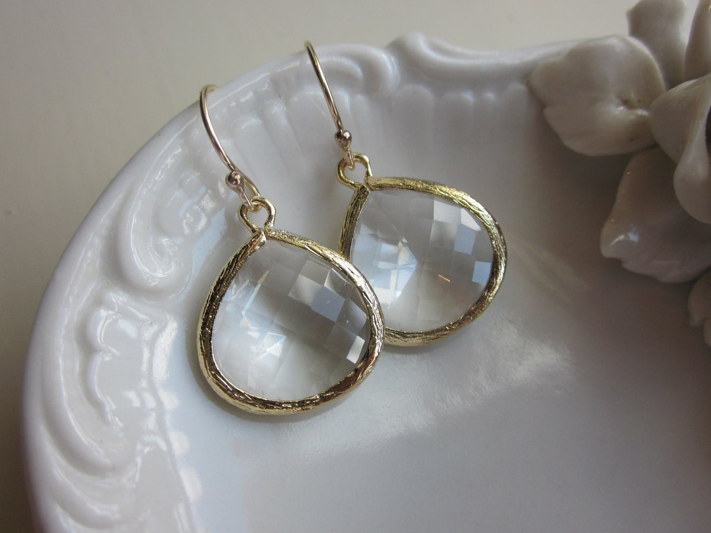 Large Crystal Earrings Gold Plated Pendant - Wedding Jewelry - Bridal Earrings - Bridesmaid Earrings - Valentines Day Gift
