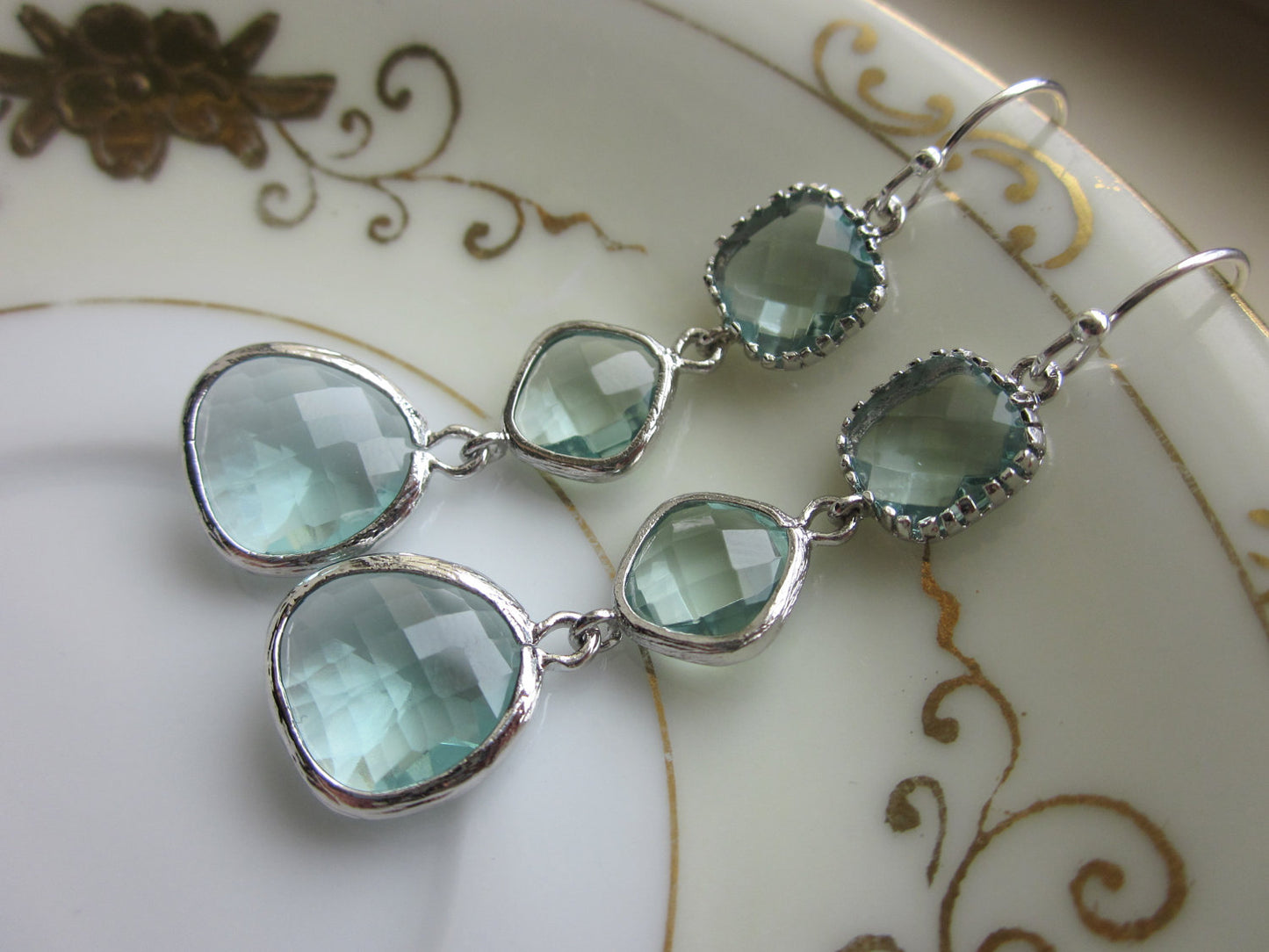 Prasiolite Earrings Green Silver - Three Tier Earrings - Bridesmaid Earrings - Wedding Earrings