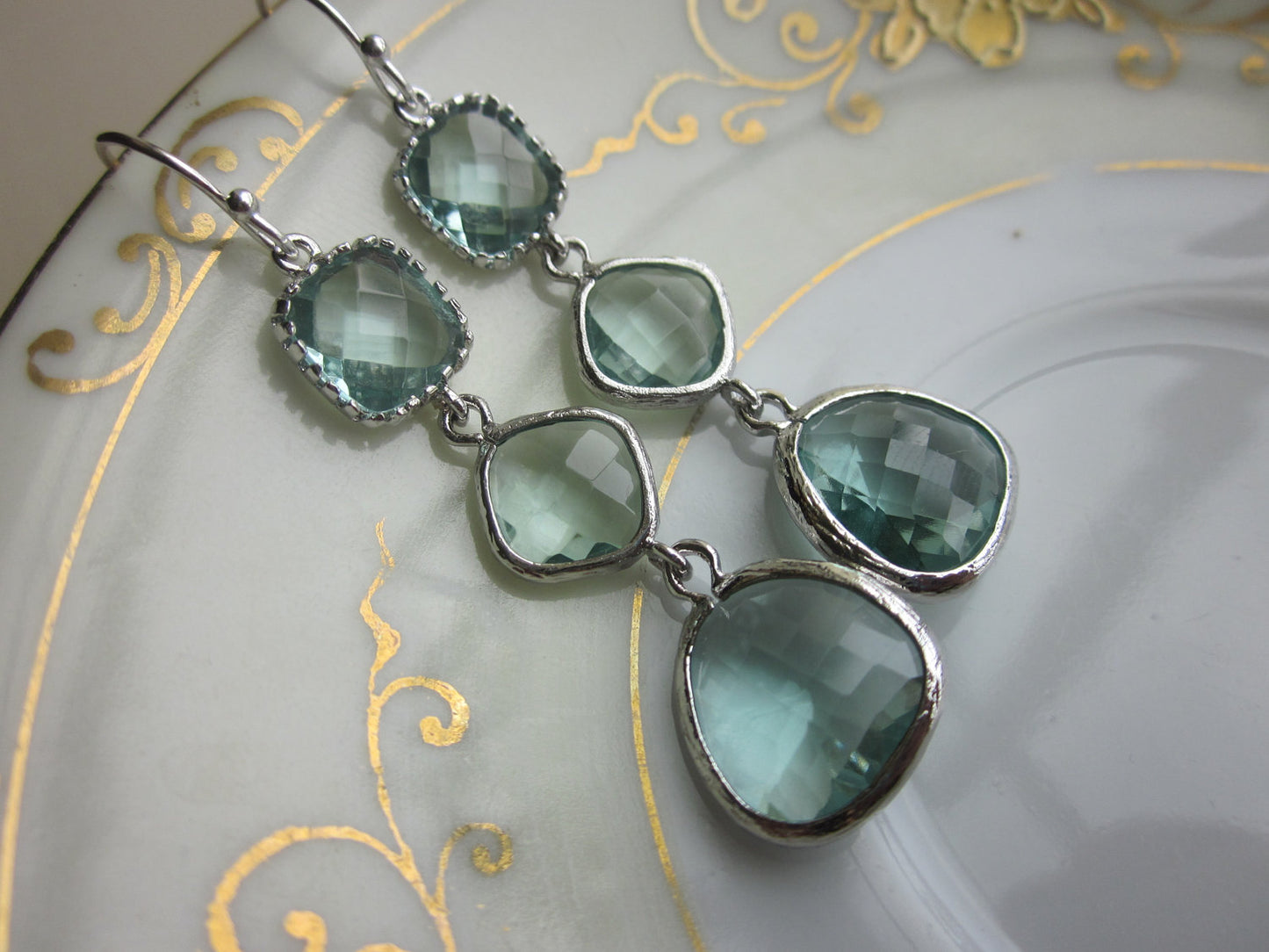 Prasiolite Earrings Green Silver - Three Tier Earrings - Bridesmaid Earrings - Wedding Earrings