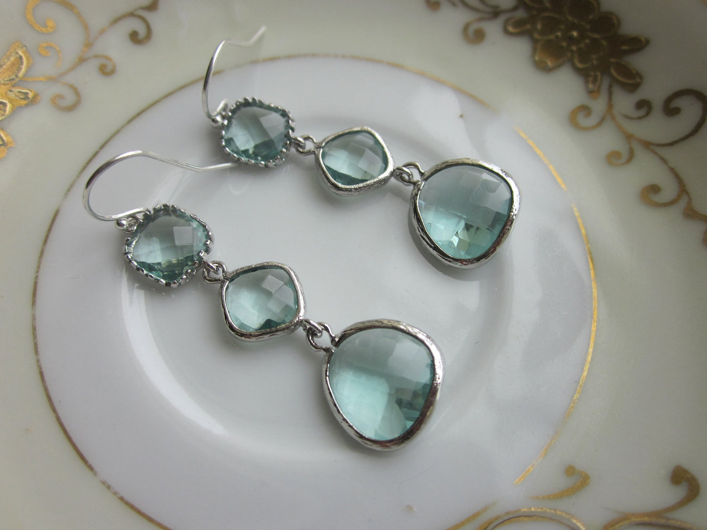 Prasiolite Earrings Green Silver - Three Tier Earrings - Bridesmaid Earrings - Wedding Earrings
