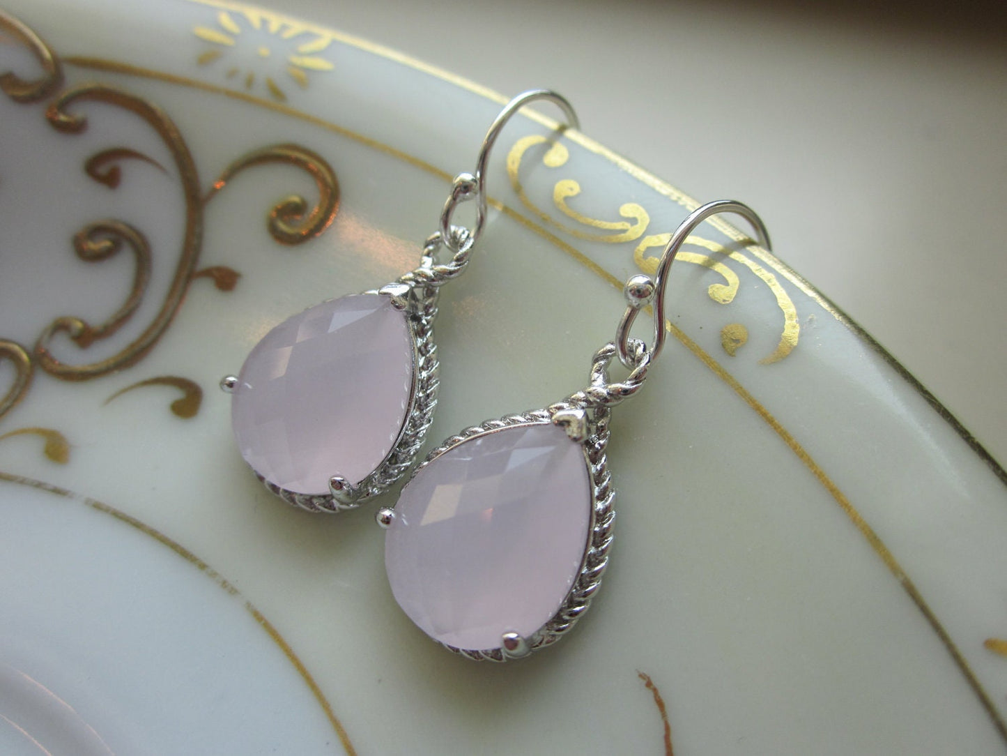 Pink Opal Earrings Silver Pink Teardrop Earrings - Sterling Silver Earwires - Bridesmaid Earrings Wedding Earrings Bridal Earrings