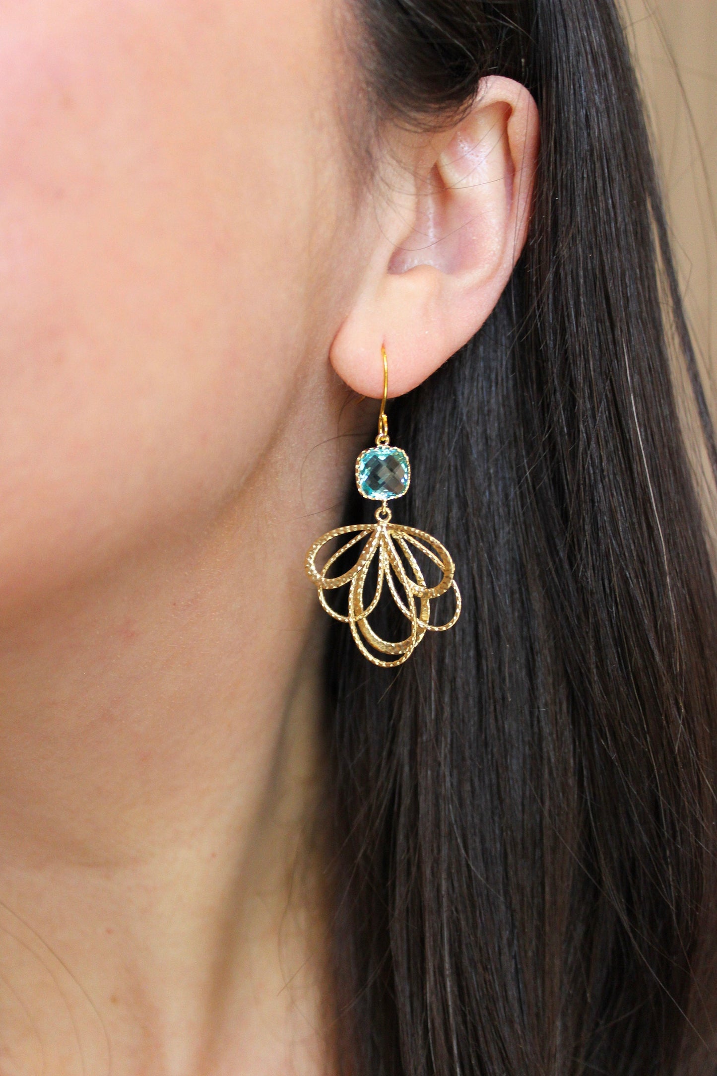 Gold Statement Earrings, Aquamarine Earrings, Bridesmaid Jewelry, Bridal Jewelry, Wedding Jewelry, 2022 Bridal Gift, Blue Earrings, Dainty