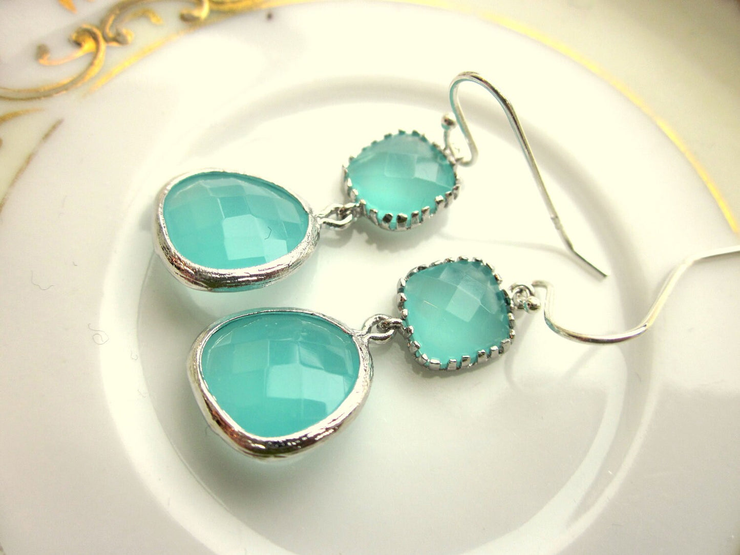 Aqua Mint Blue Earrings Silver - Sterling Silver Earwires - Bridesmaid Earrings Wedding Earrings Bridesmaid Jewelry Wedding Jewelry