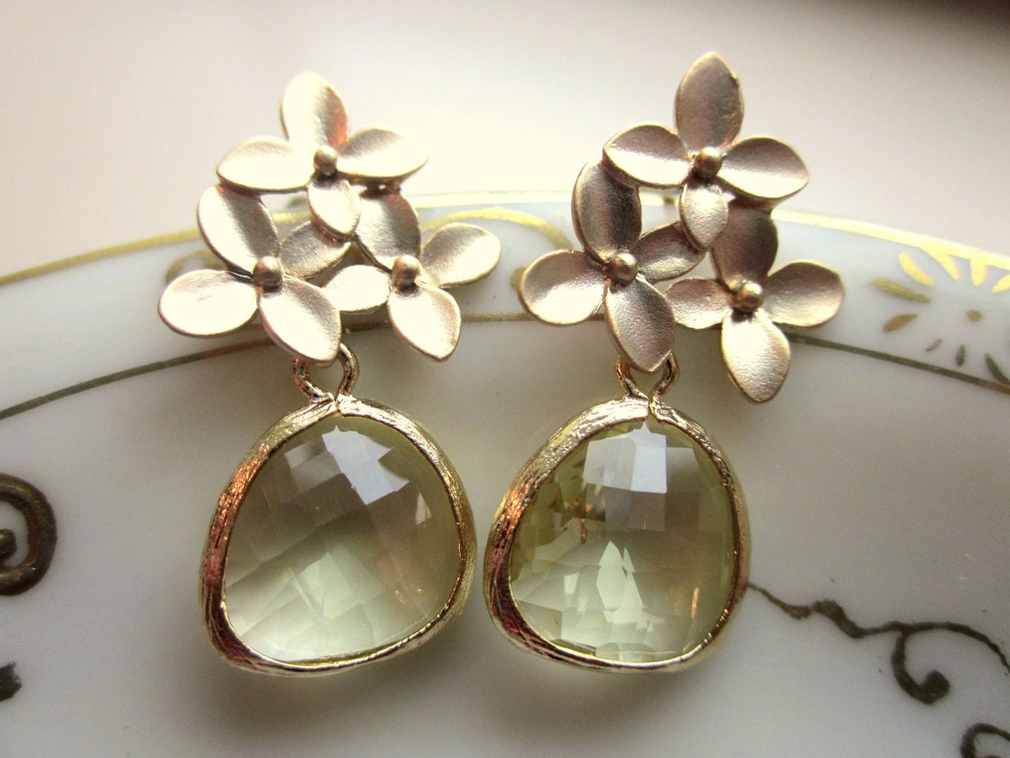 Citrine Earrings Yellow Gold Cherry Blossom - Sterling Silver Posts - Bridesmaid Earrings - Bridal Earrings - Wedding Jewelry