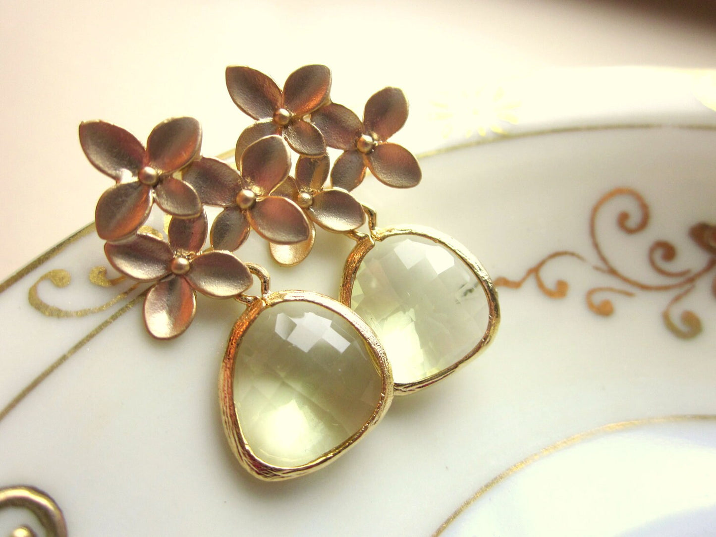 Citrine Earrings Yellow Gold Cherry Blossom - Sterling Silver Posts - Bridesmaid Earrings - Bridal Earrings - Wedding Jewelry