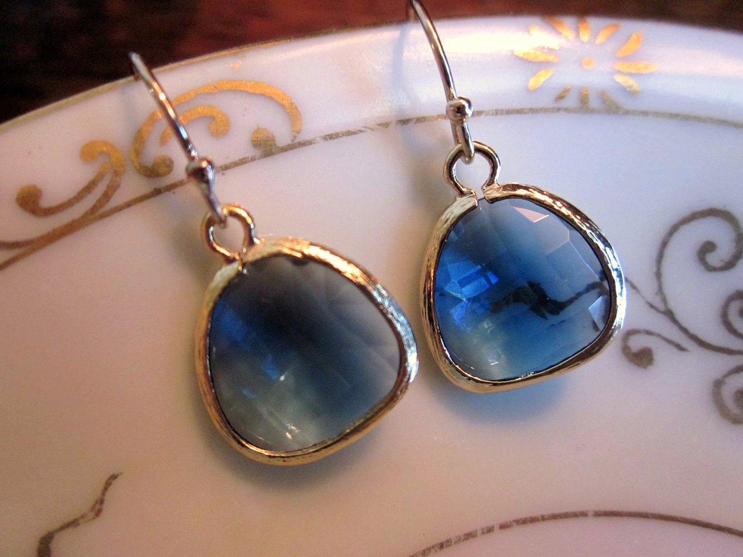 Sapphire Blue Earrings Gold Navy - Bridesmaid Earrings - Wedding Earrings - Bridal Earrings