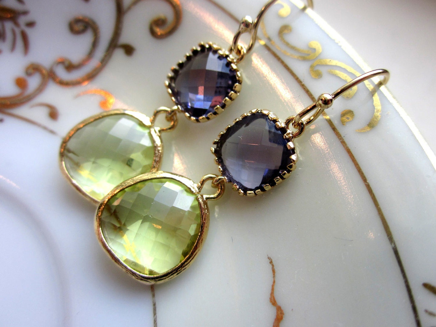 Peridot Earrings Tanzanite Gold Plated - Bridesmaid Earrings - Wedding Earrings - Valentines Day Gift