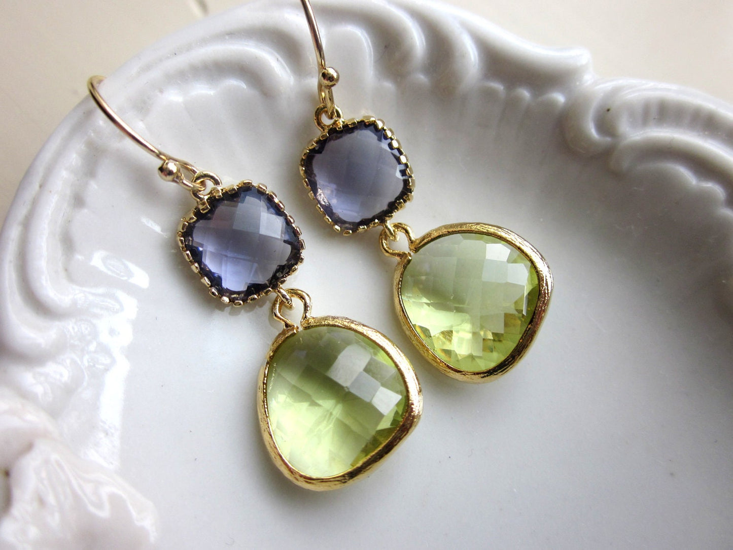 Peridot Earrings Tanzanite Gold Plated - Bridesmaid Earrings - Wedding Earrings - Valentines Day Gift