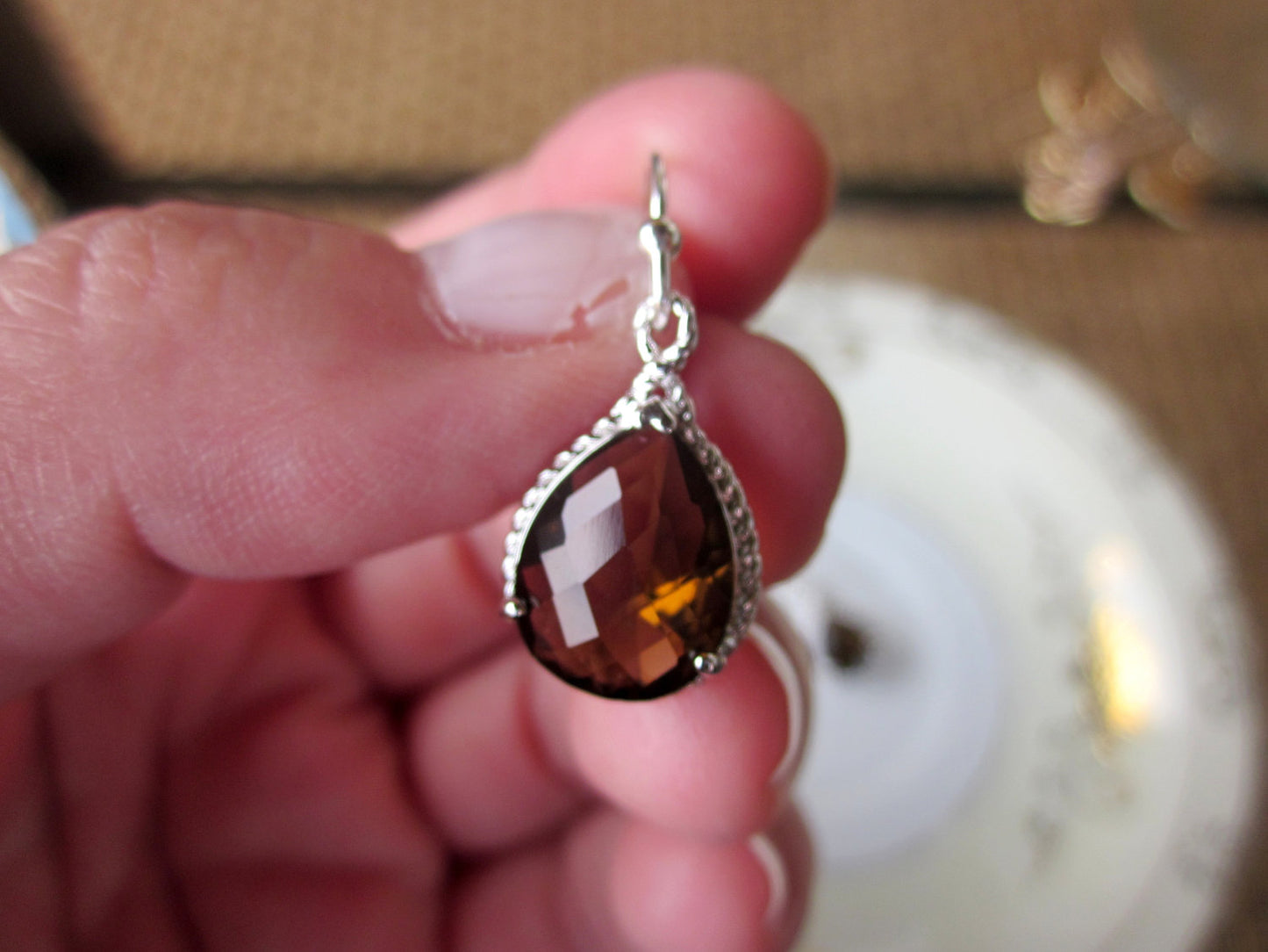 Smoky Brown Earrings Silver Teardrop Bridesmaid Earrings - Bridal Earrings - Wedding Earrings - Valentines Day Gift