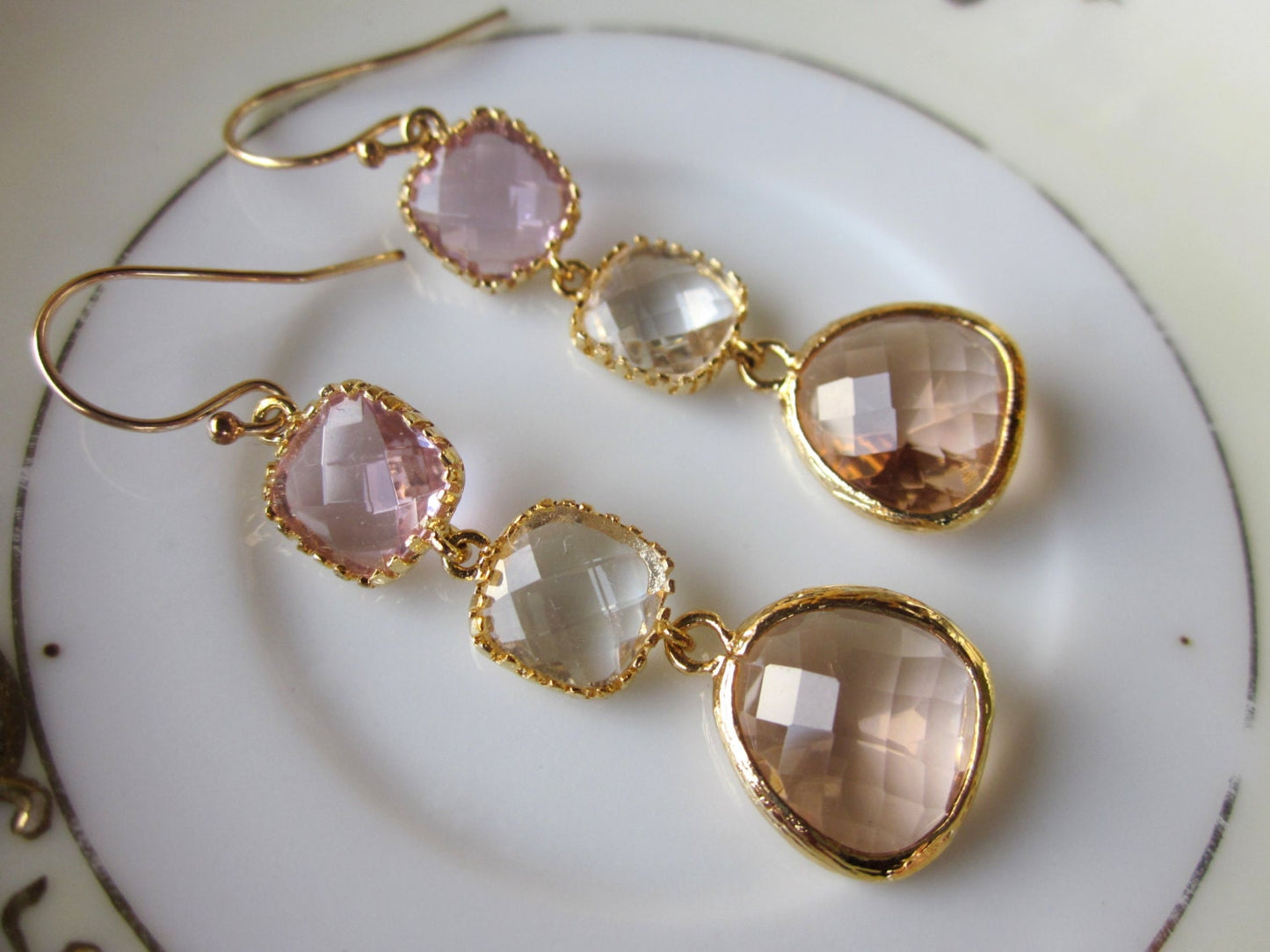 Champagne Peach Pink Citrine Earrings Gold Blush - Bridesmaid Earrings - Wedding Earrings - Wedding Jewelry