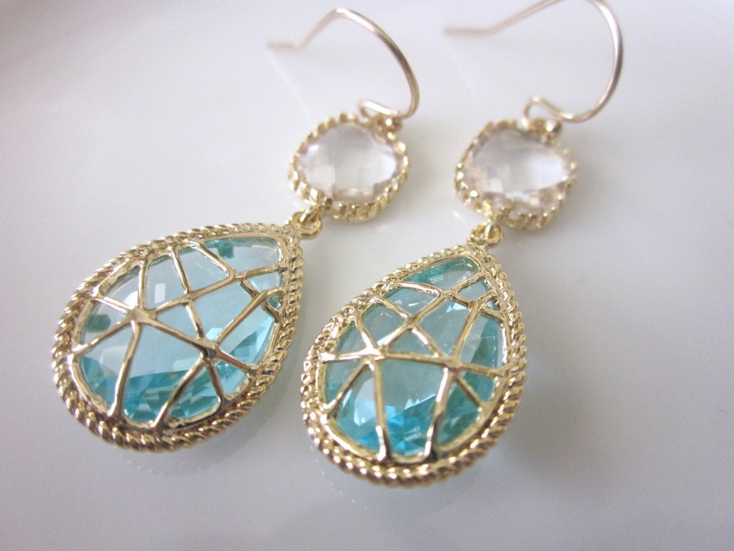 Crystal Aquamarine Earrings Gold Plated Blue- Bridesmaid Earrings Wedding Earrings Bridesmaid Jewelry
