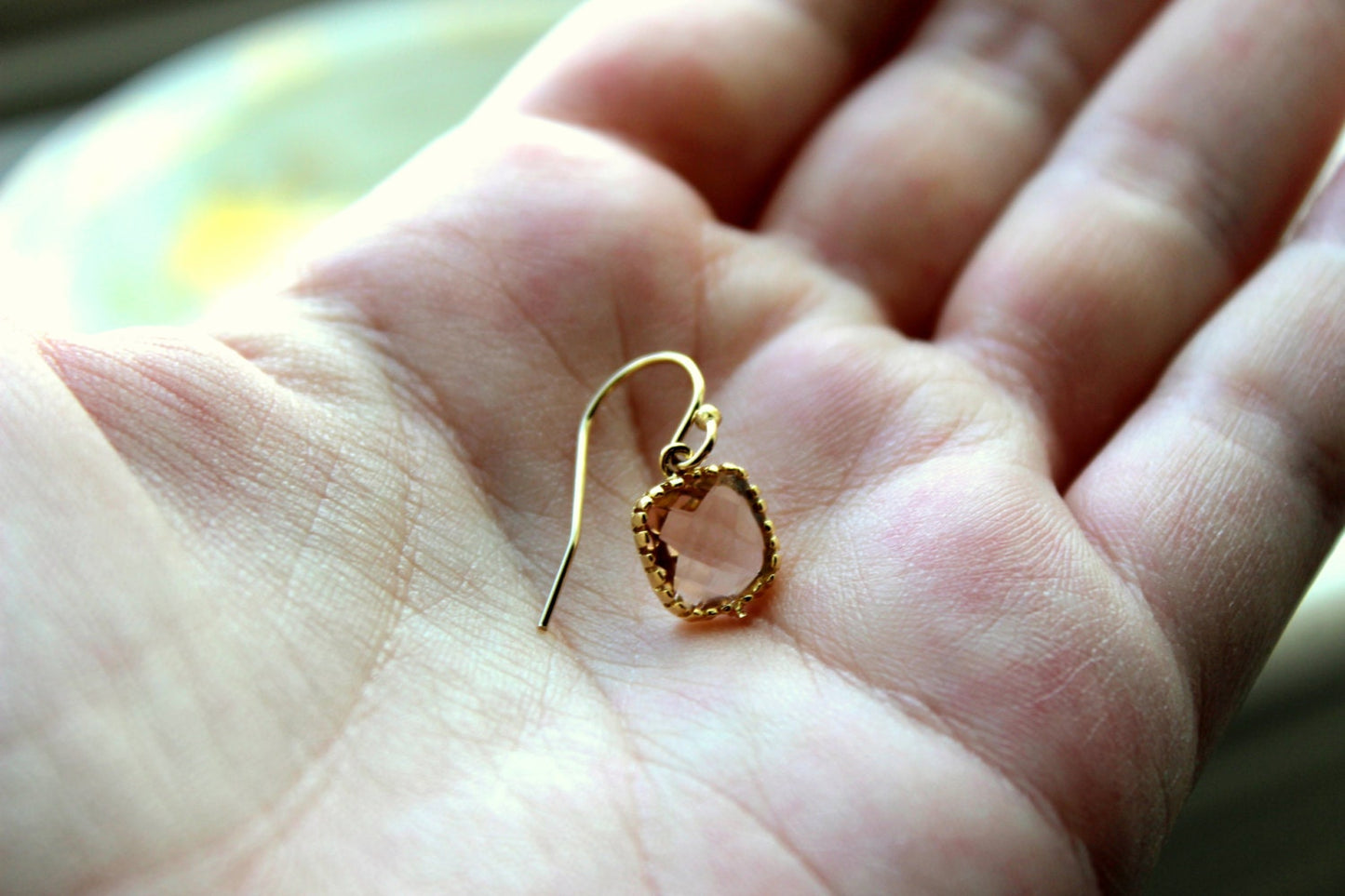 Dainty Champagne Blush Earrings Gold Plated - Peach Bridesmaid Earrings - Wedding Earrings - Champagne Wedding Jewelry, Miniatures Market