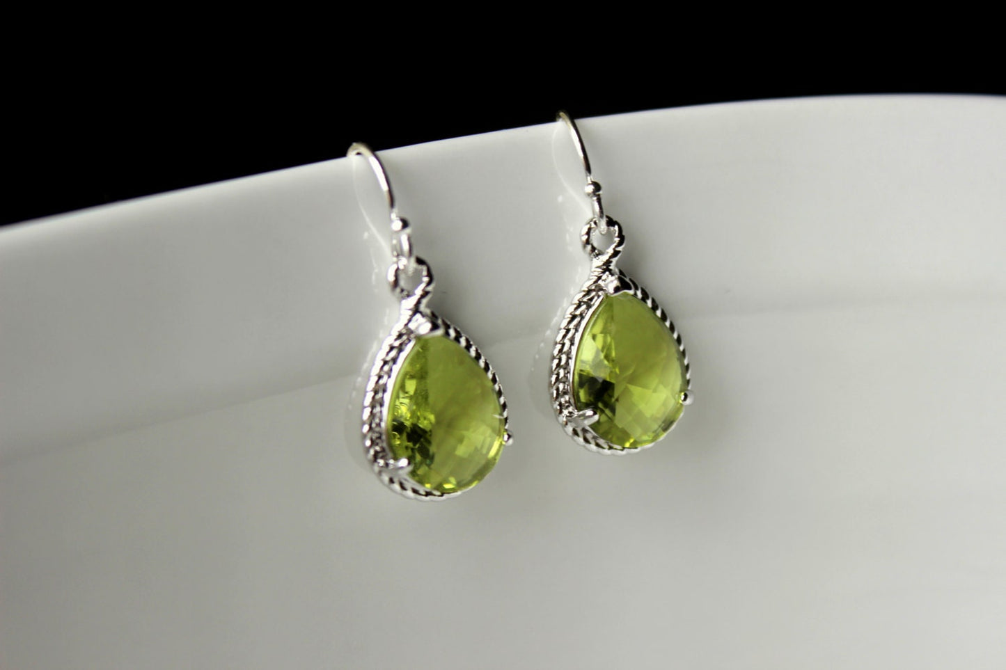Peridot Earrings Silver Apple Green Jewelry Teardrop Silver Rope Style - Bridesmaid Earrings Wedding Jewelry Bridal Earrings Christmas Gift