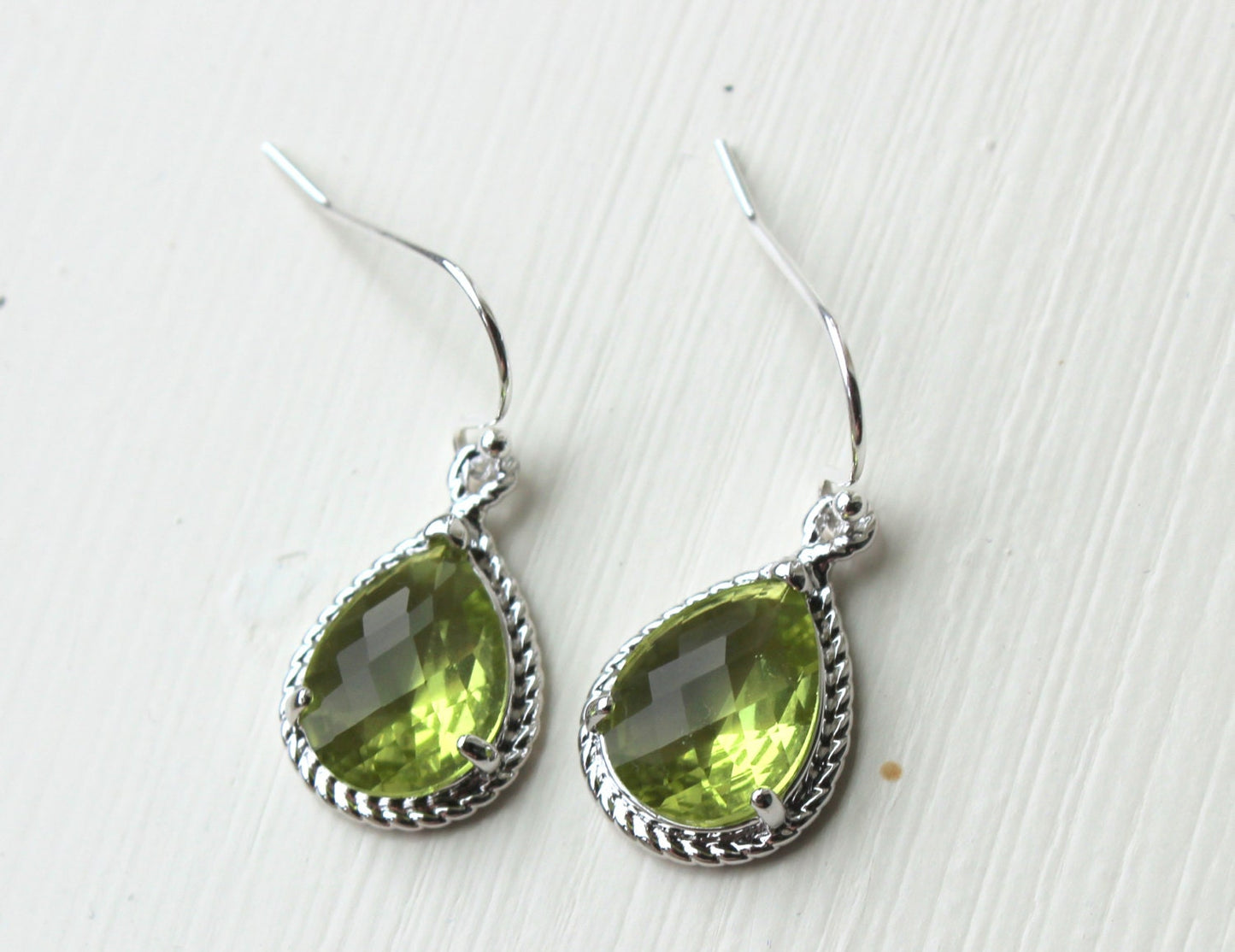 Peridot Earrings Silver Apple Green Jewelry Teardrop Silver Rope Style - Bridesmaid Earrings Wedding Jewelry Bridal Earrings Christmas Gift