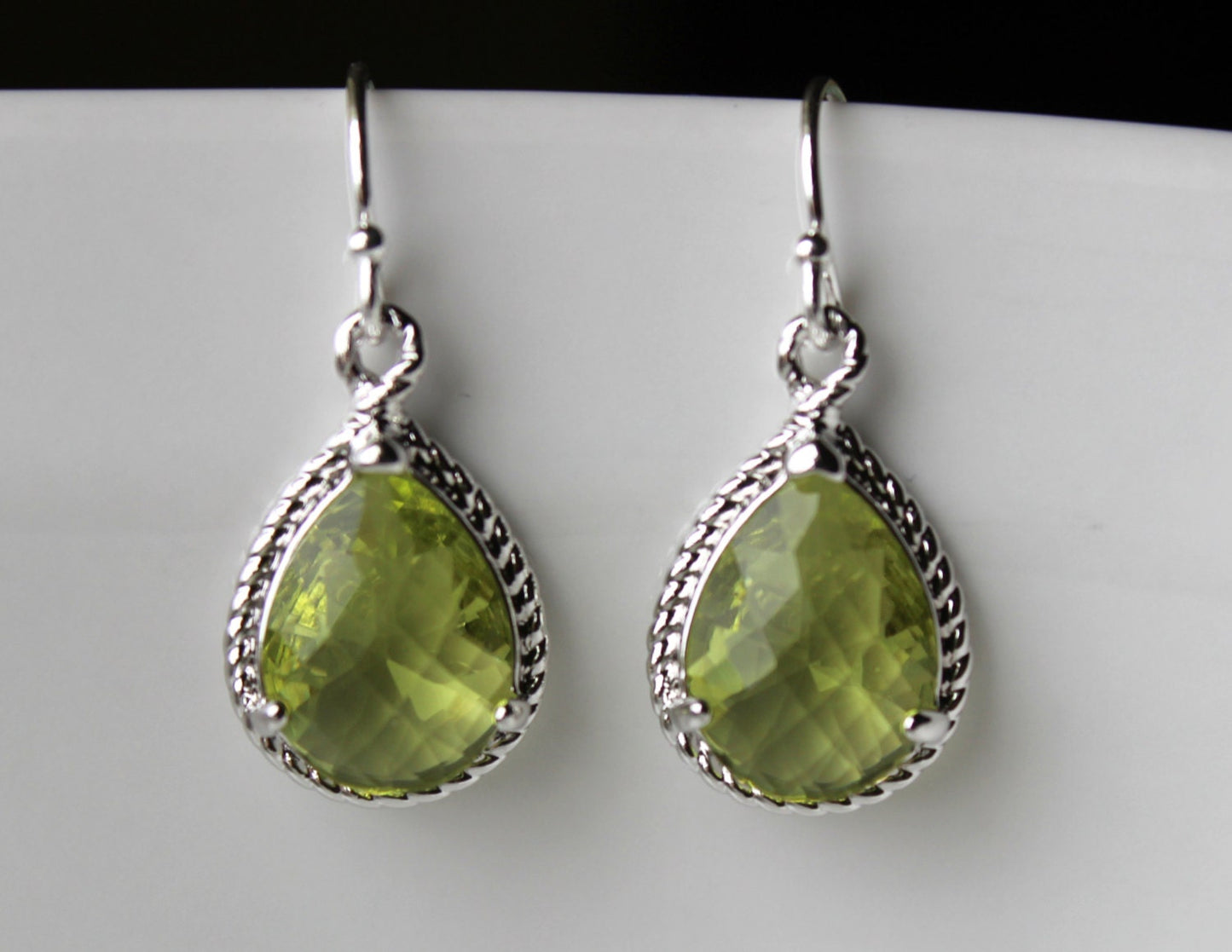 Peridot Earrings Silver Apple Green Jewelry Teardrop Silver Rope Style - Bridesmaid Earrings Wedding Jewelry Bridal Earrings Christmas Gift