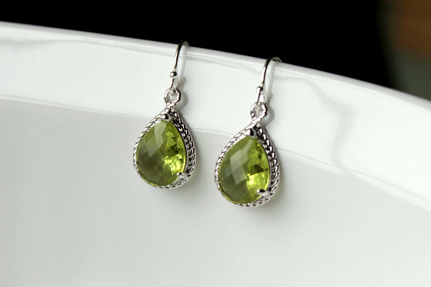 Peridot Earrings Silver Apple Green Jewelry Teardrop Silver Rope Style - Bridesmaid Earrings Wedding Jewelry Bridal Earrings Christmas Gift