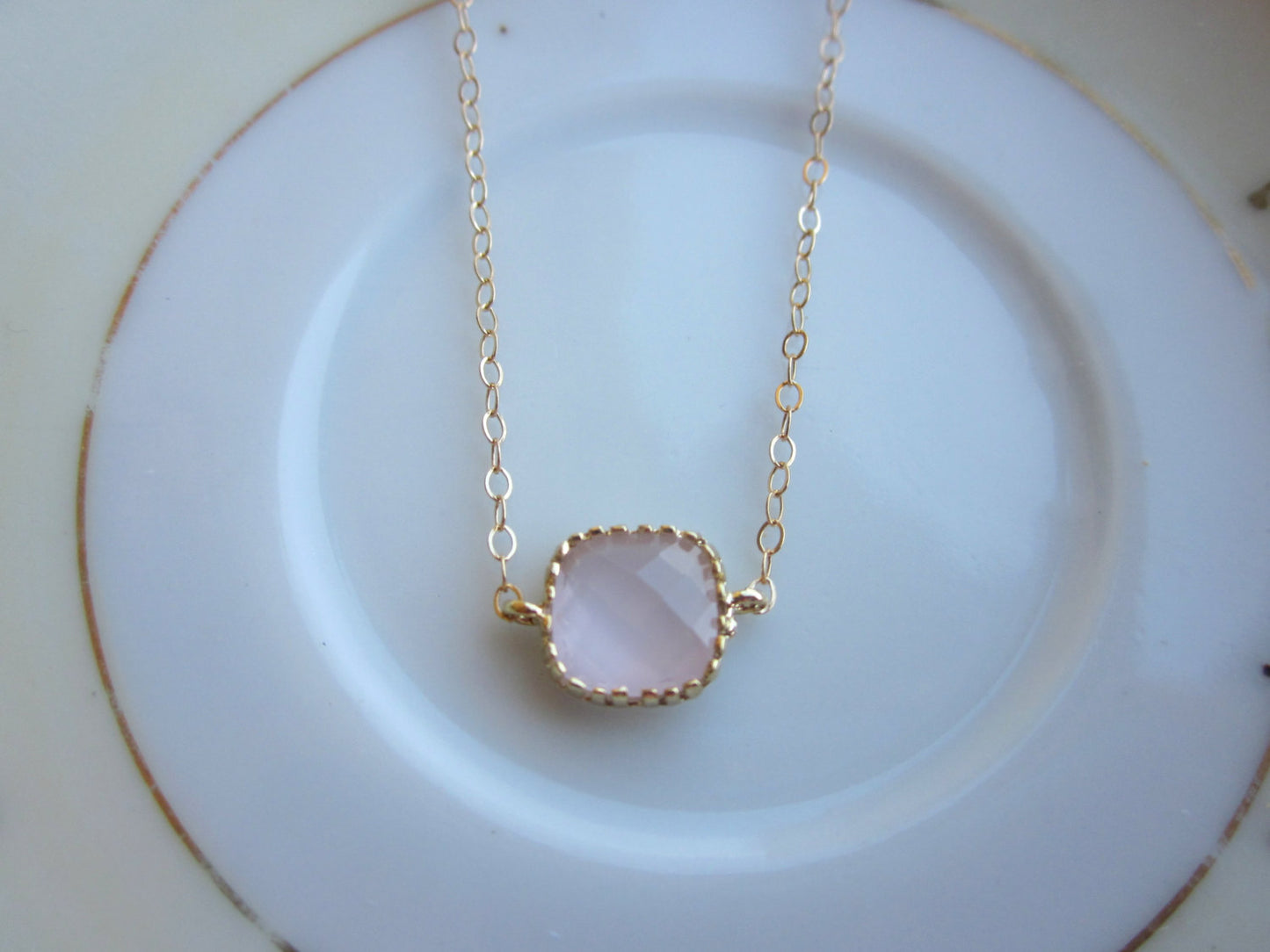 Dainty Opal Pink Necklace Gold Filled Chain - Bridesmaid Necklace - Wedding Jewelry - Valentines Day Gift - Gift under 25