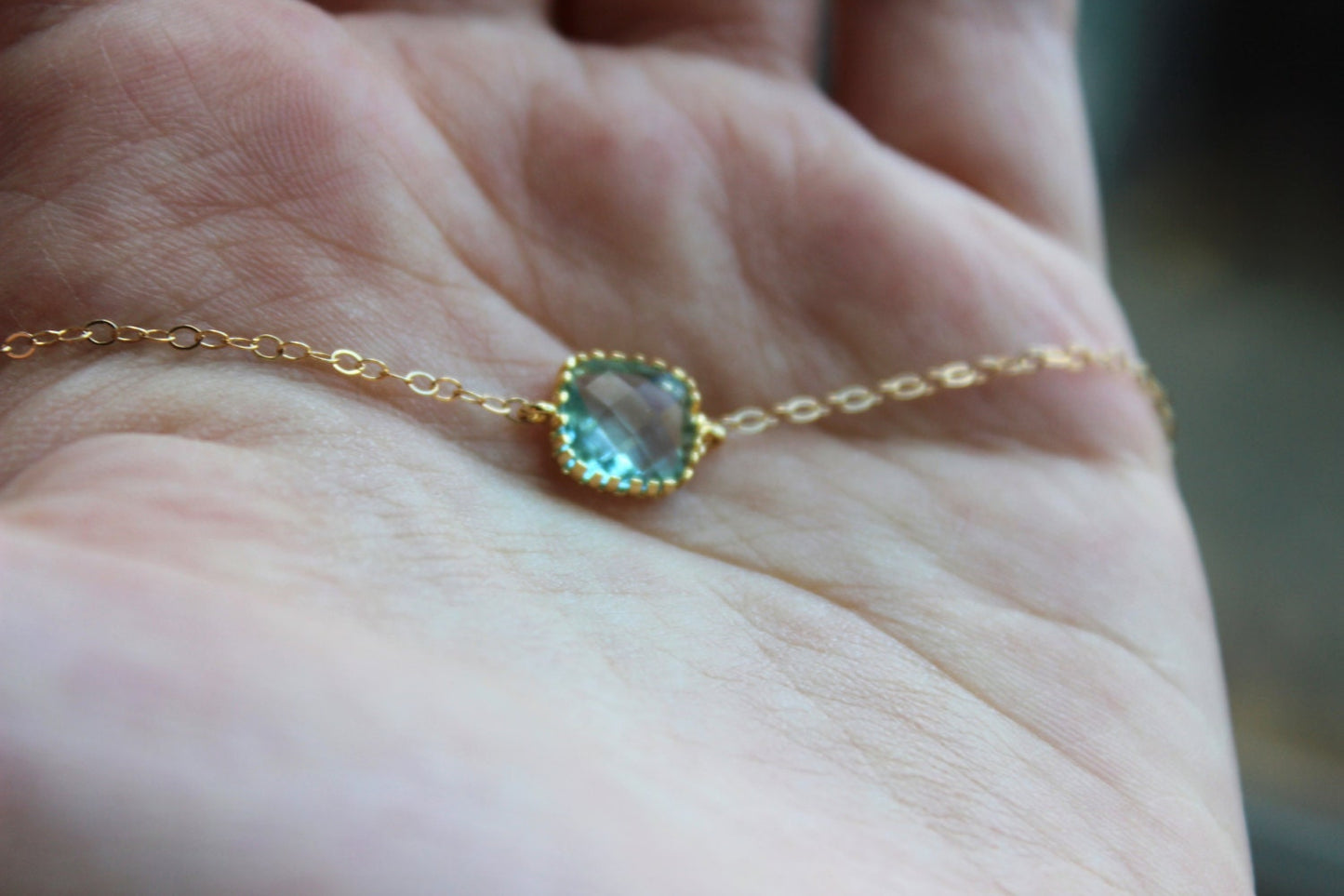 Dainty Prasiolite Green Necklace Gold Filled Chain - Bridesmaid Necklace - Wedding Jewelry - Valentines Day Gift - Gift under 25