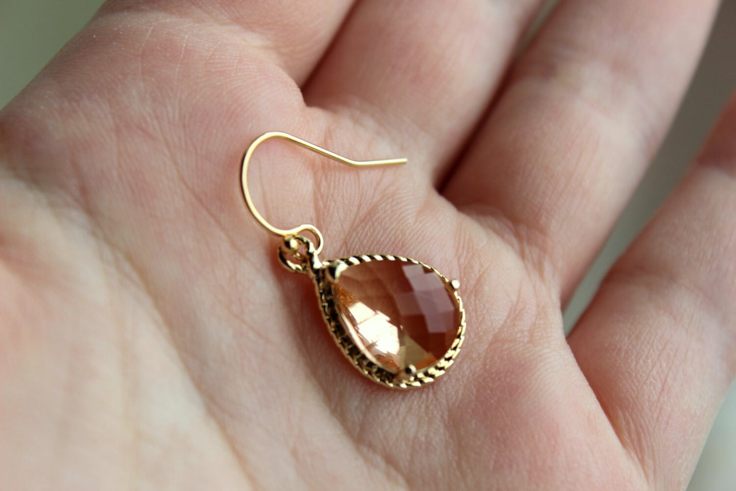 Blush Champagne Earrings Personalized Card Jewelry Pink Peach Earrings Gold - Thank you for being my bridesmaid - Wedding Earrings Jewelry