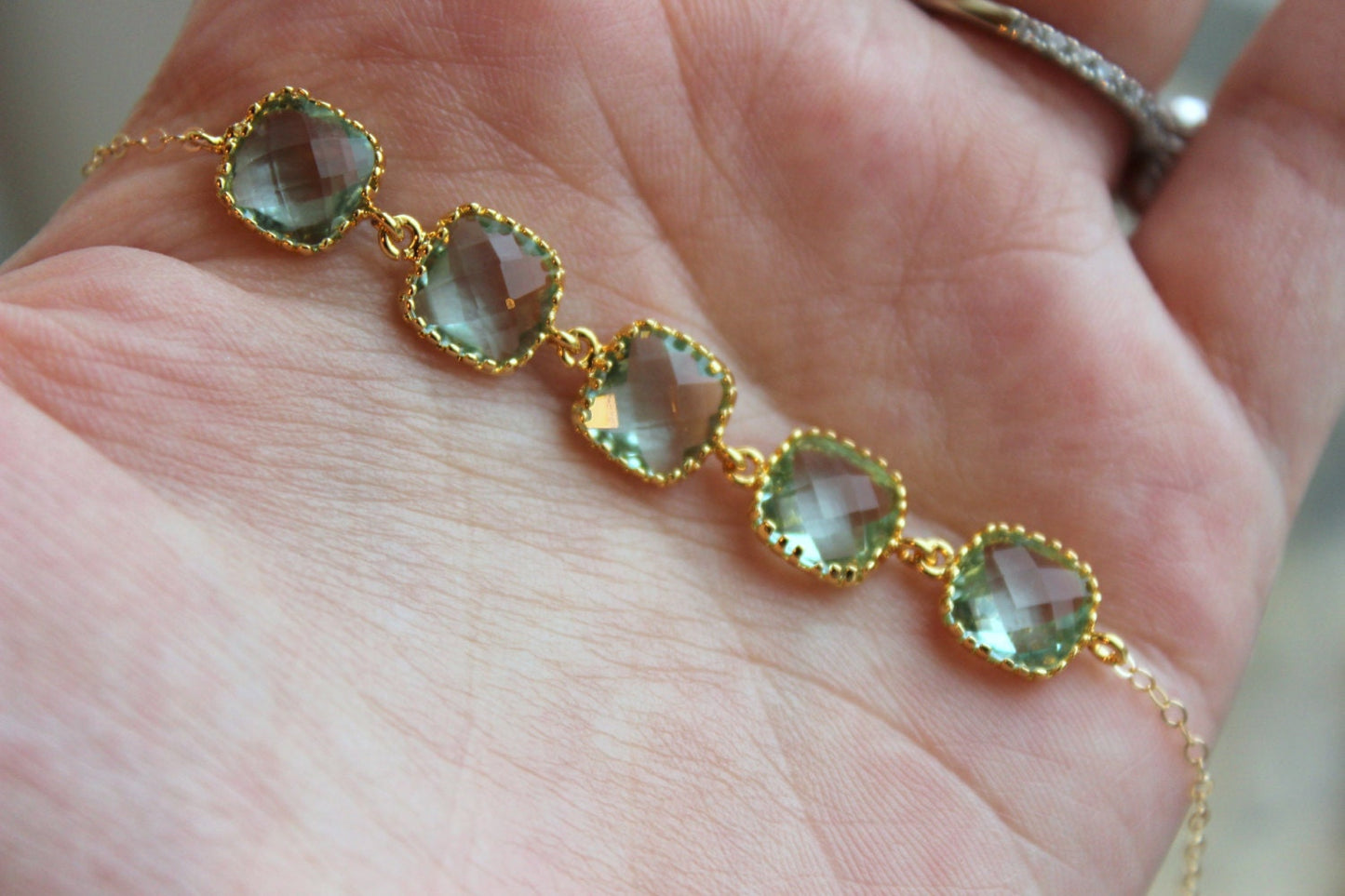 Prasiolite Necklace Gold Light Green Square Jewelry Wedding Jewelry - Green Bridesmaid Jewelry - Prasiolite Bridesmaid Statement Necklace