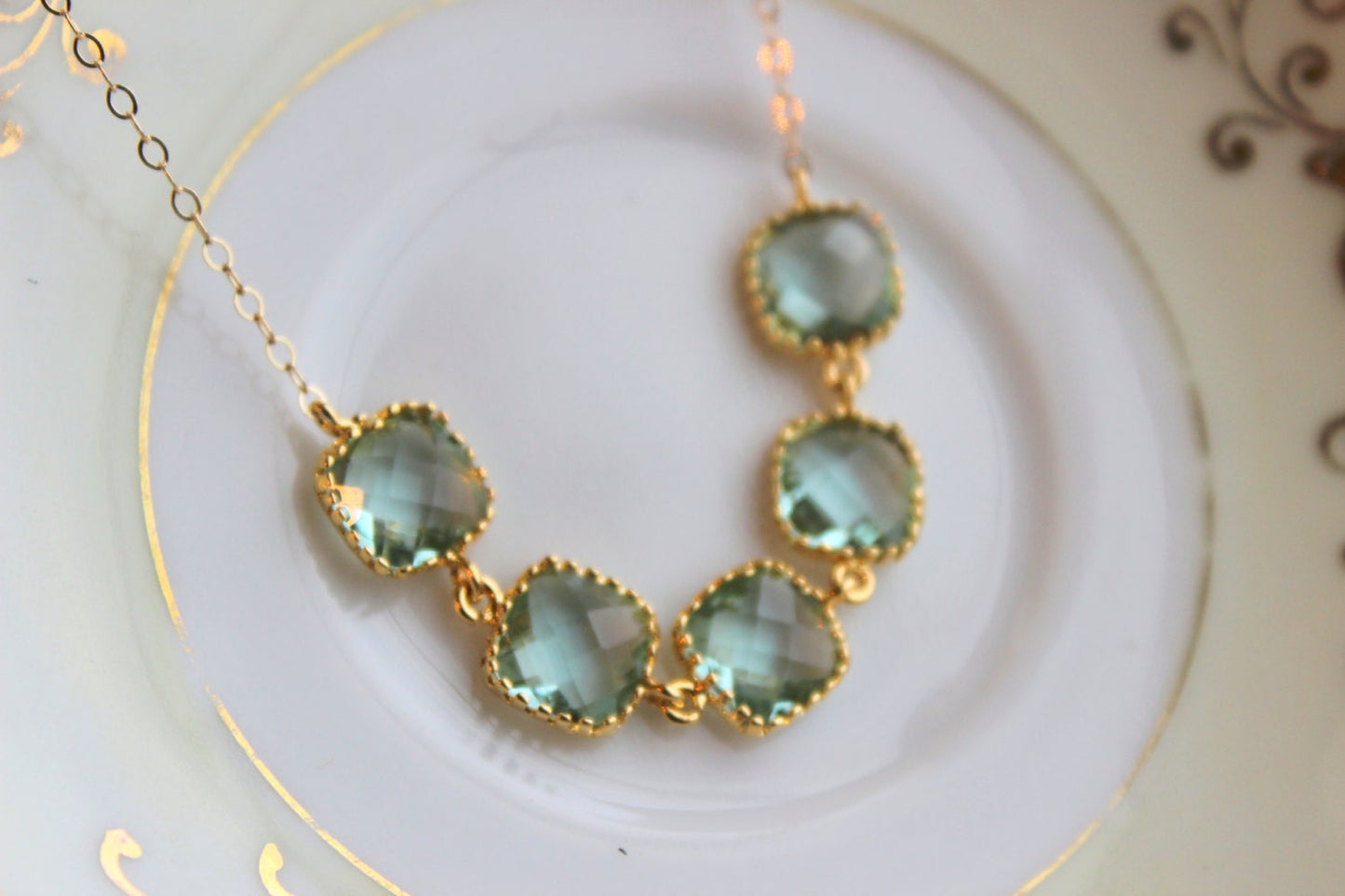 Prasiolite Necklace Gold Light Green Square Jewelry Wedding Jewelry - Green Bridesmaid Jewelry - Prasiolite Bridesmaid Statement Necklace