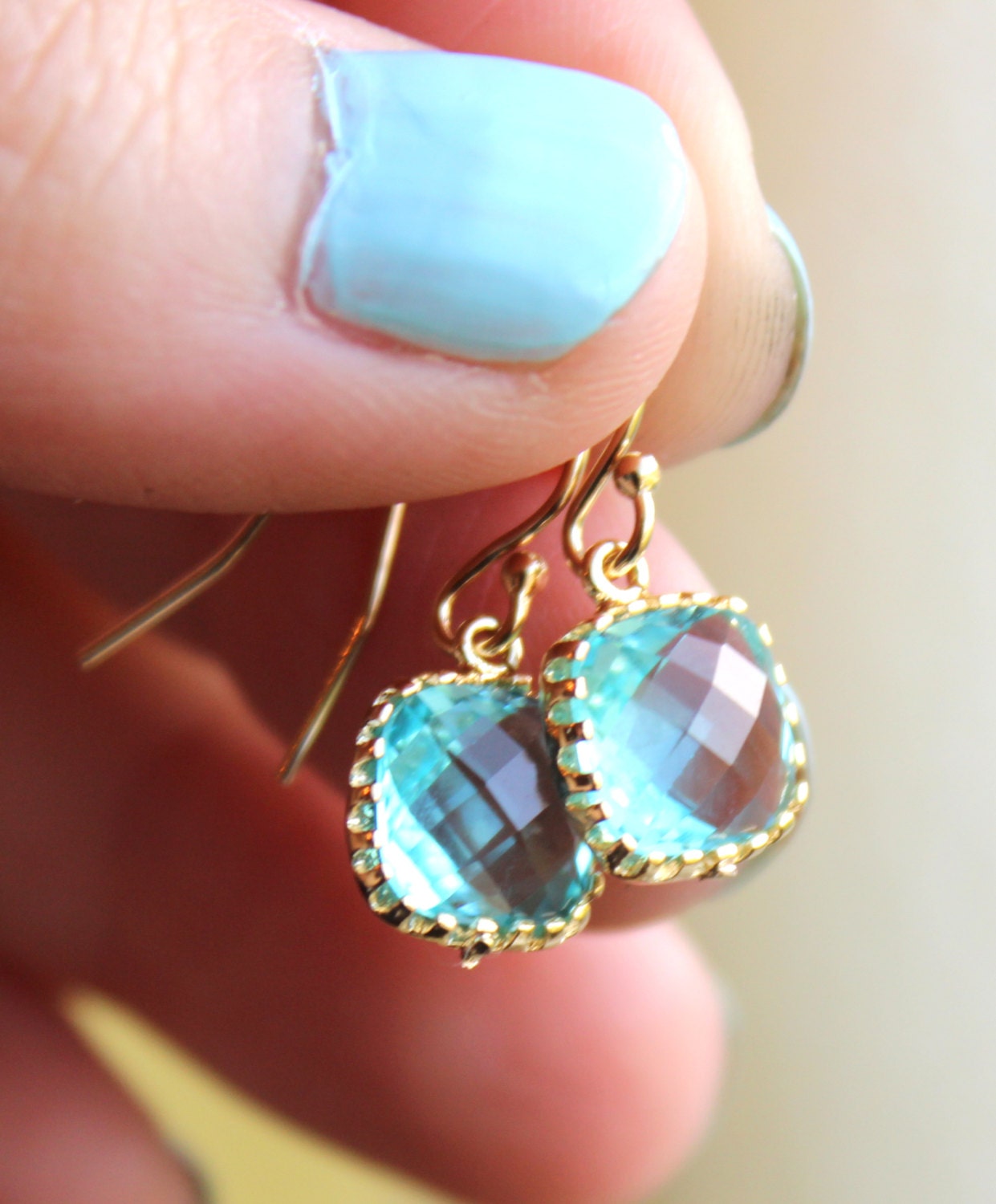 Dainty Aquamarine Topaz Blue Earrings Gold Plated - Aqua Bridesmaid Earrings - Wedding Earrings Aquamarine Wedding Jewelry - Bridal Earrings