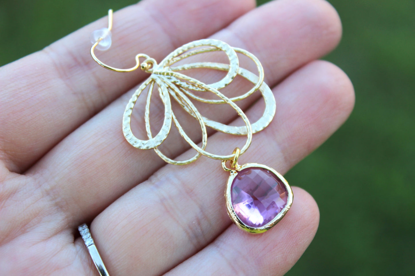 Lavender Earrings Gold Feather Purple Lilac Earrings - Purple Bridesmaid Earrings Lavender Bridal Earrings - Lavender Lilac Wedding Jewelry
